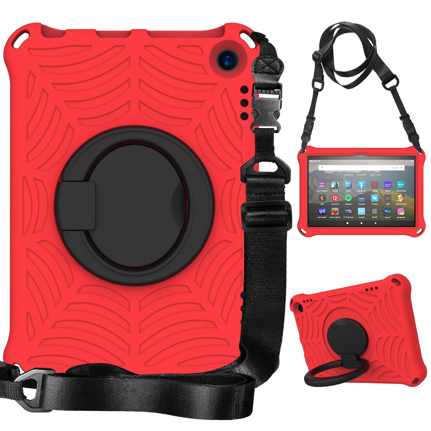 Etui na tablet z uchwytem na rysik i powłoką anty- Odporna na wstrząsy dziecięca obudowa kompatybilna z Kindle Fire HD 8 / Fire HD 8 Plus (2020/2022), lekka obrotowa podstawka z uchwytem i paskiem na