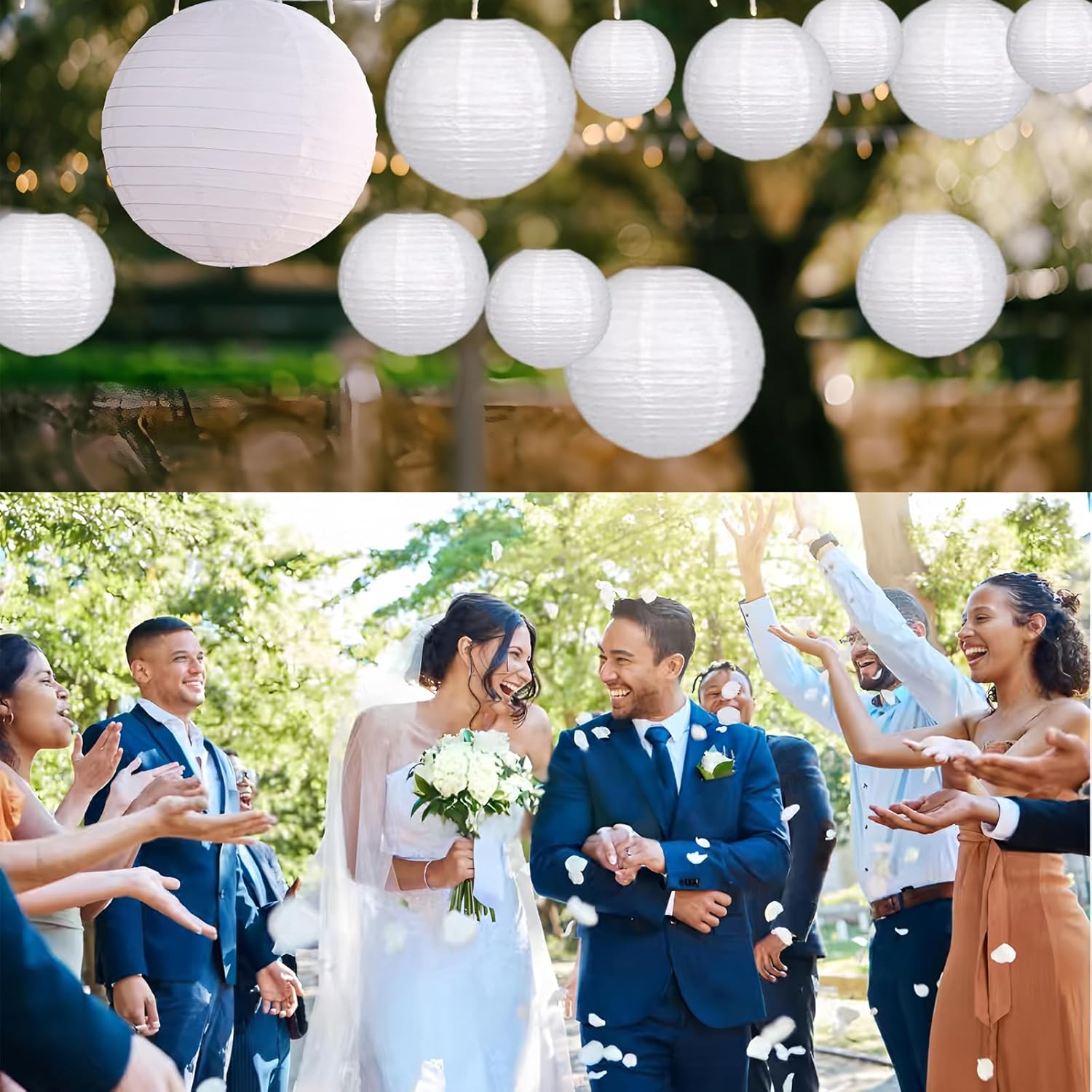 12Pcs Paper Lanterns 6”, 8”, 10”, 12”,Paperlanterns Party Decoration, White Paper Lanterns for Wedding, Bridal, Birthday, Outdoor, Home, Garden, Holiday and Party. - Image 2