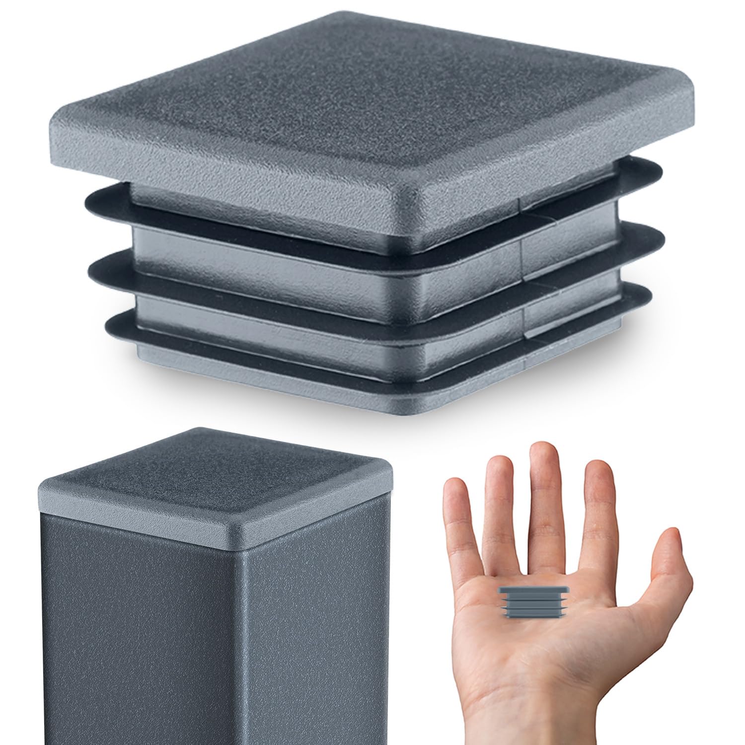 Lamellar plugs End caps for square pipe 25x25 mm 1 pcs. Anthracite RAL 7016 Plastic End Caps 2,5x2,5 cm EMFA ®