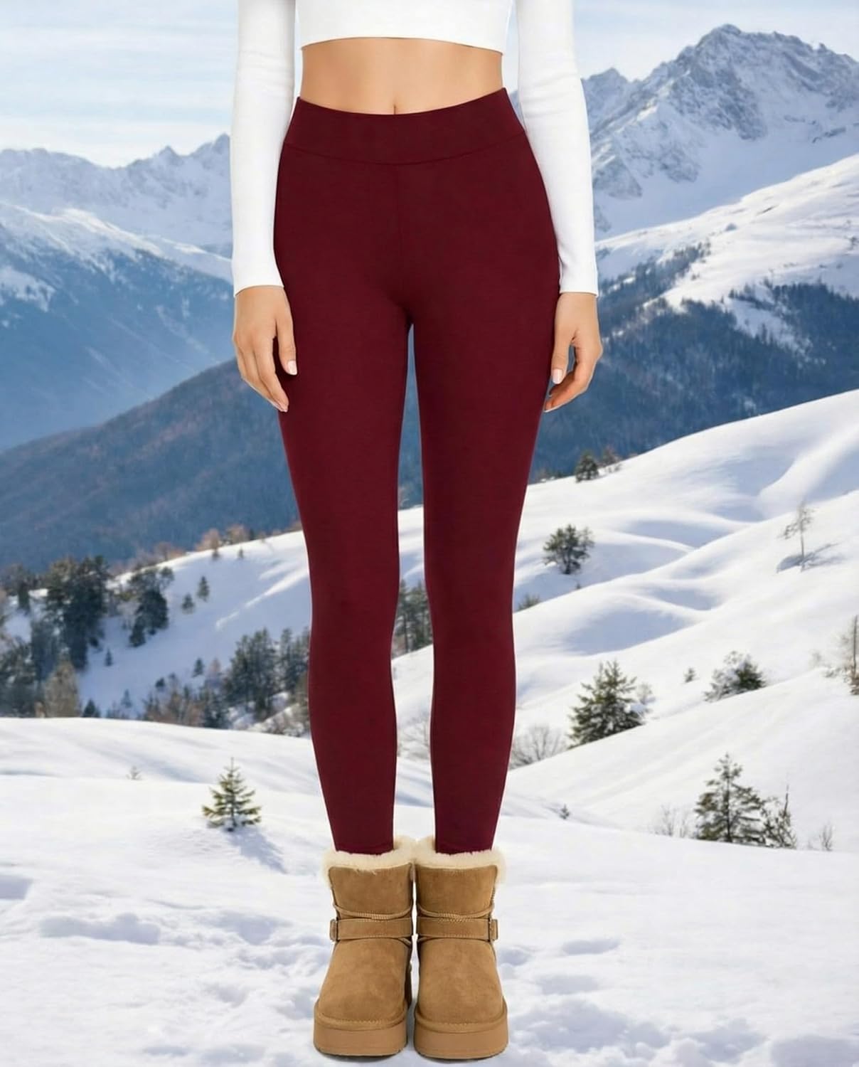 Coume 2 Pcs Fleece Lined Leggings for Women Soft High Waisted Thermal Workout Yoga Pants Women Warm Winter Thick Leggings - Image 2