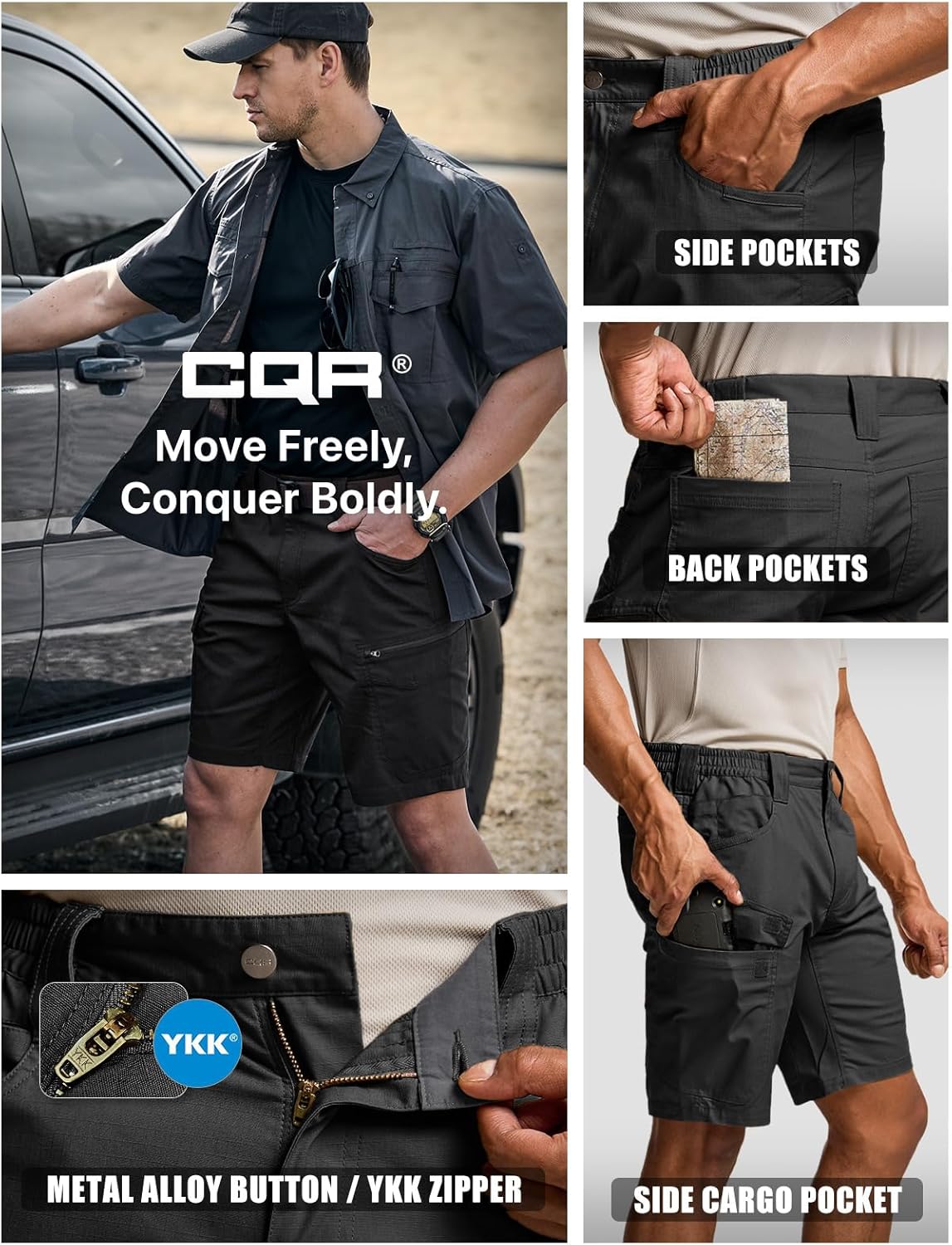 CQR Men's Flex Casual Cargo Shorts, Lightweight Water Resistant Golf Shorts, Stretch Tactical Work Shorts with Multi-Pocket - Image 6