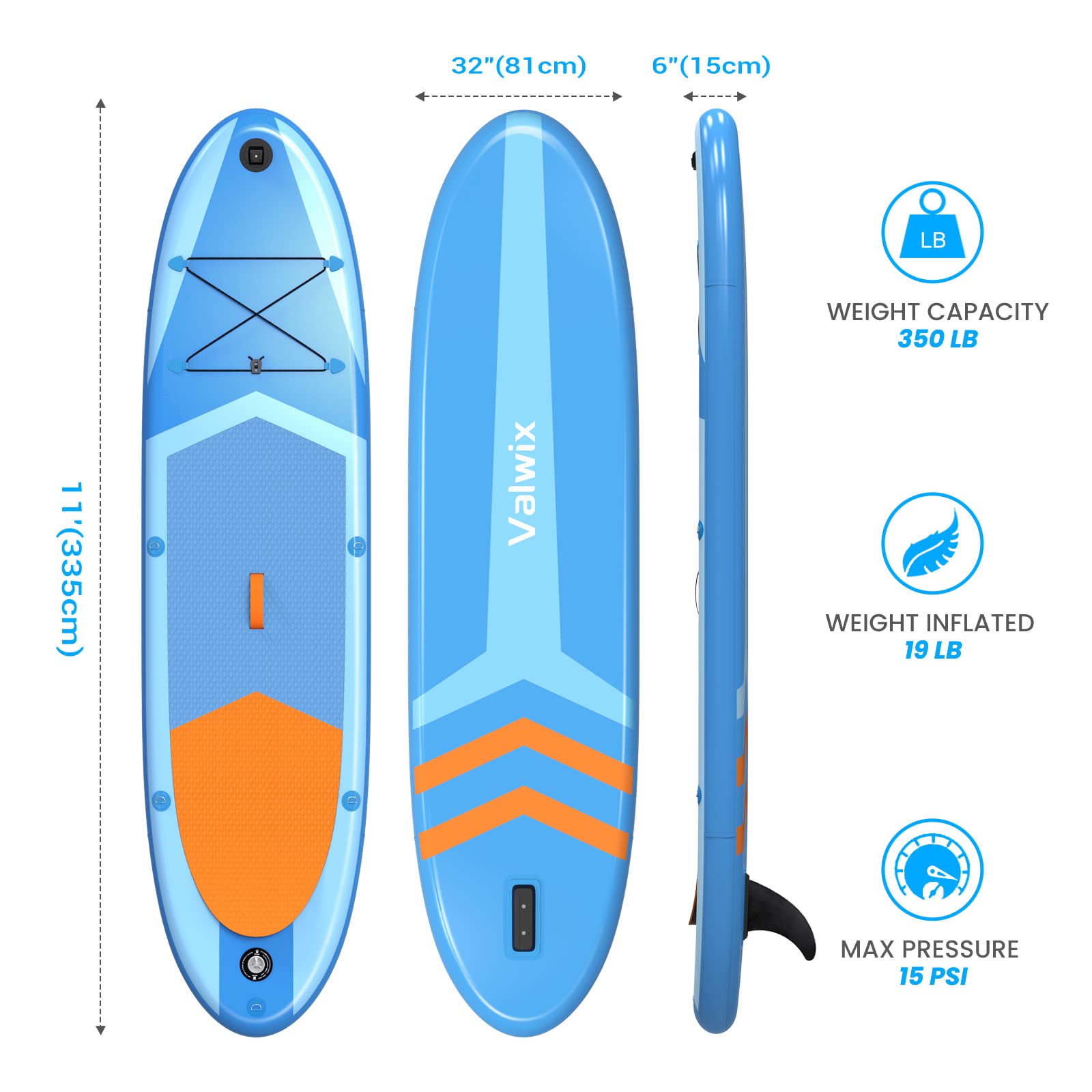 Valwix Inflatable Stand Up Paddle Board w/Electric Pump & Built-in Action Camera Mount Base, iSUP Paddleboard 350LBS Capacity