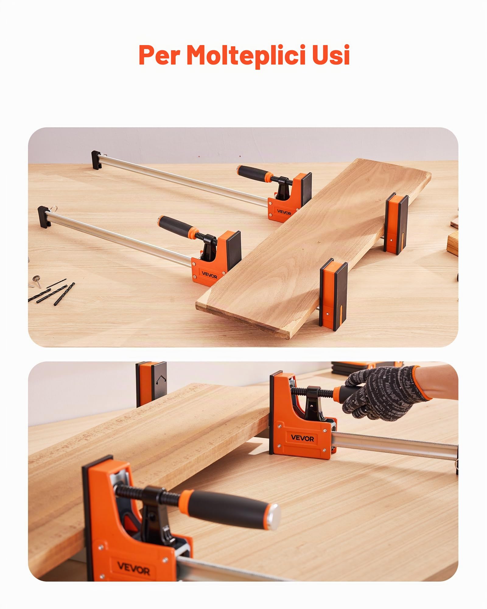 VEVOR Morsetti a Barra per Lavorazione del Legno da 91,4 cm Morsetti a F con Limite di Carico di 680 kg 2 Pezzi, Pressione Uniforme, Plastica ad Alta Resistenza e Acciaio al Carbonio, Arancione