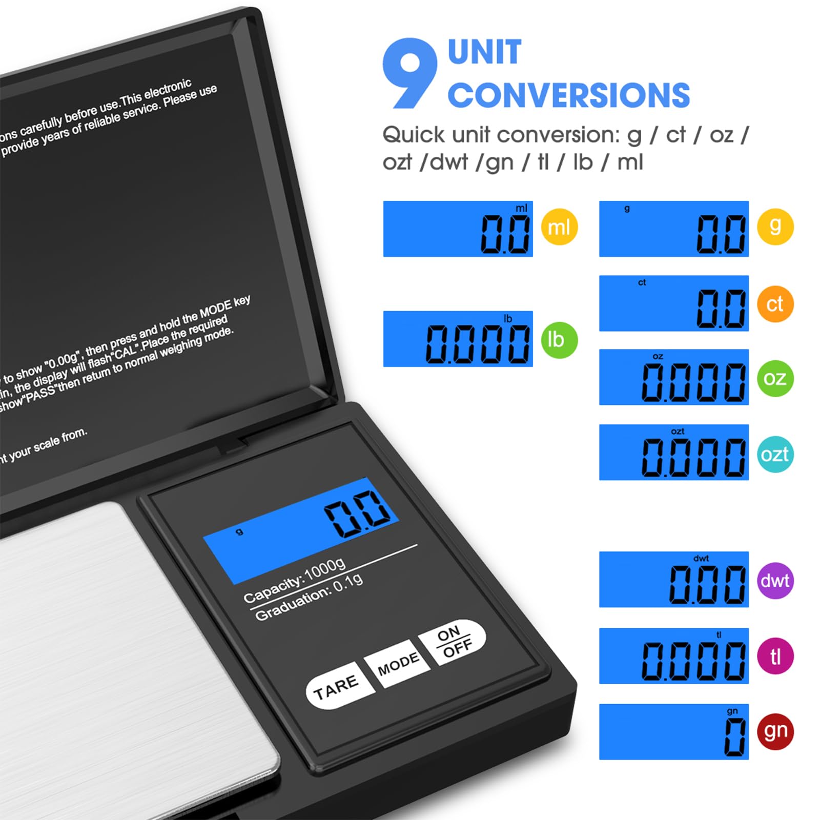 Mik-Nana Digital Pocket Scale, 1000g x 0.1g Small Digital Scales Grams Ounces Grains, Herb Scale, Jewelry Scale, Portable Travel Food Scale, Kitchen Scale, LCD Backlit Display