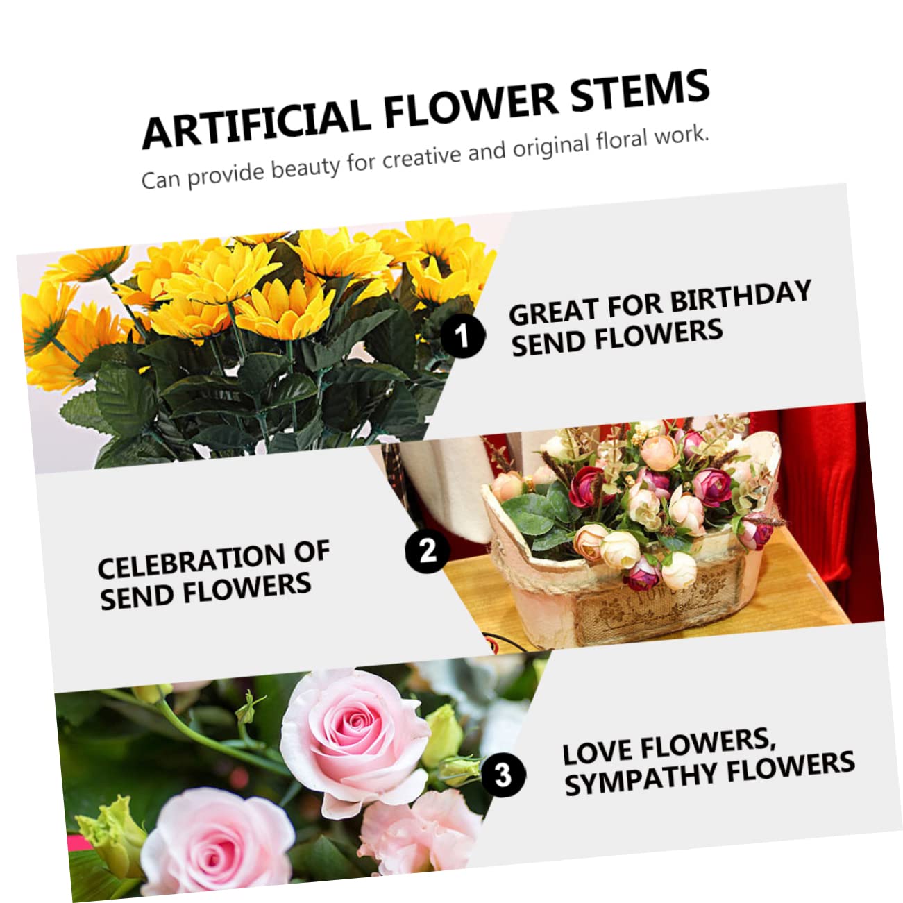 ERINGOGO Artificial Rose Stems 40 Pcs Realistic Floral Stem Wire for DIY Crafts Wedding Flower Arrangement