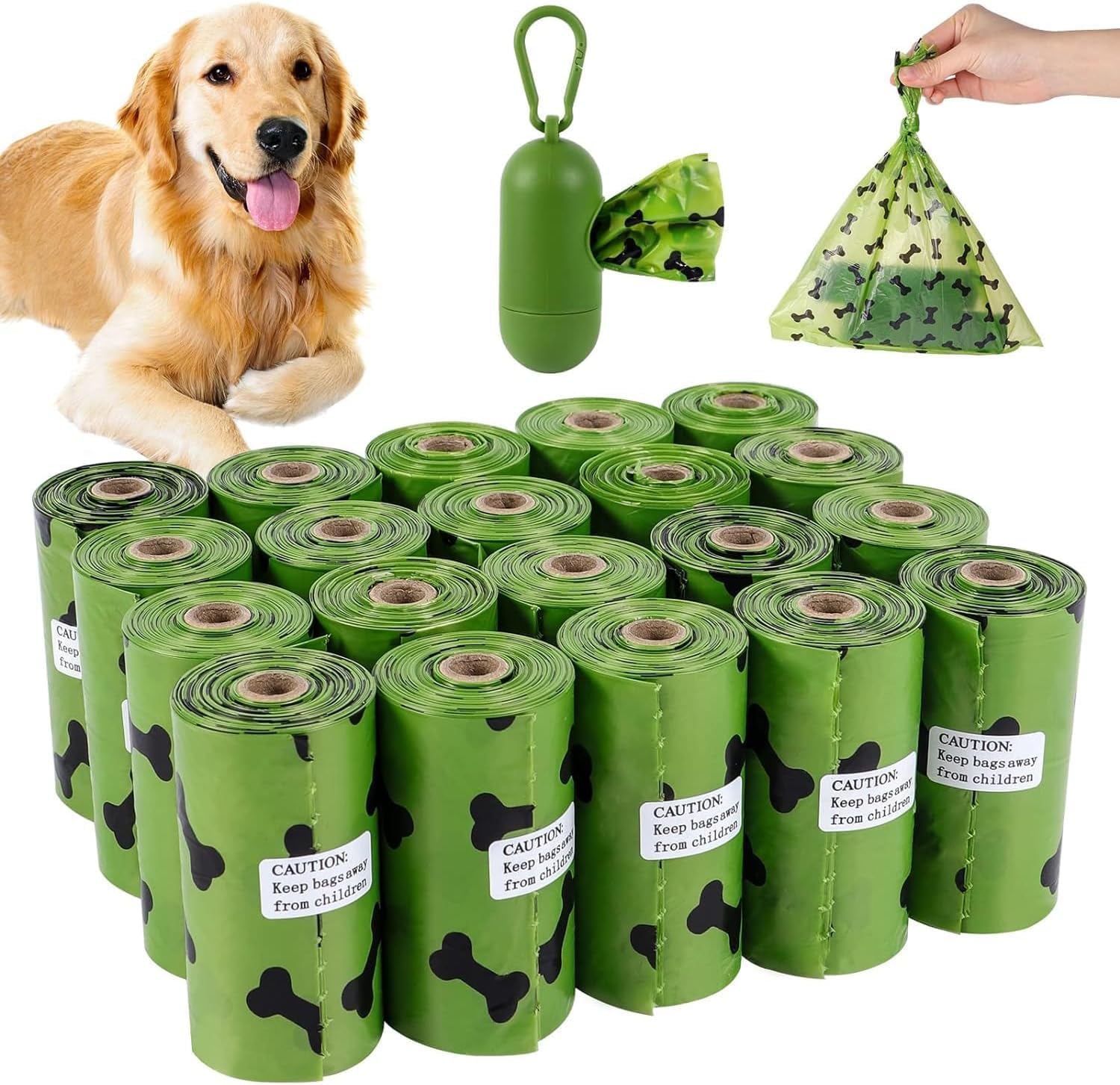 SKY-TOUCH 20Rolls-300pcs Dog Poop Bags Pet Dog Supplies for Dogs include 1pcs Green Adjustable Dispenser๏ผExtra Thick and Strong, 100% Leak Proof, Biodegradable Waste Bag