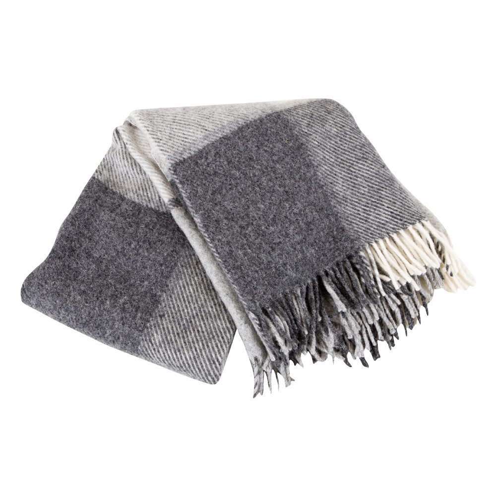 ICEWEAR Ylur 100% Wool Plaid Knit Design Outdoor Throw Blanket Grey