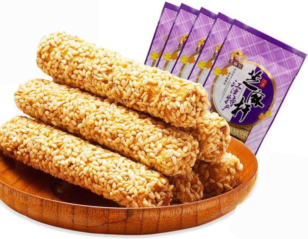 Helen Ou@ Chongqiang Speciality: Traditional Pure Handmade Sweet Taste Crispy Sesame Maltose Candy Stick Chinese Snacks 425g/15oz (Pack of 5)