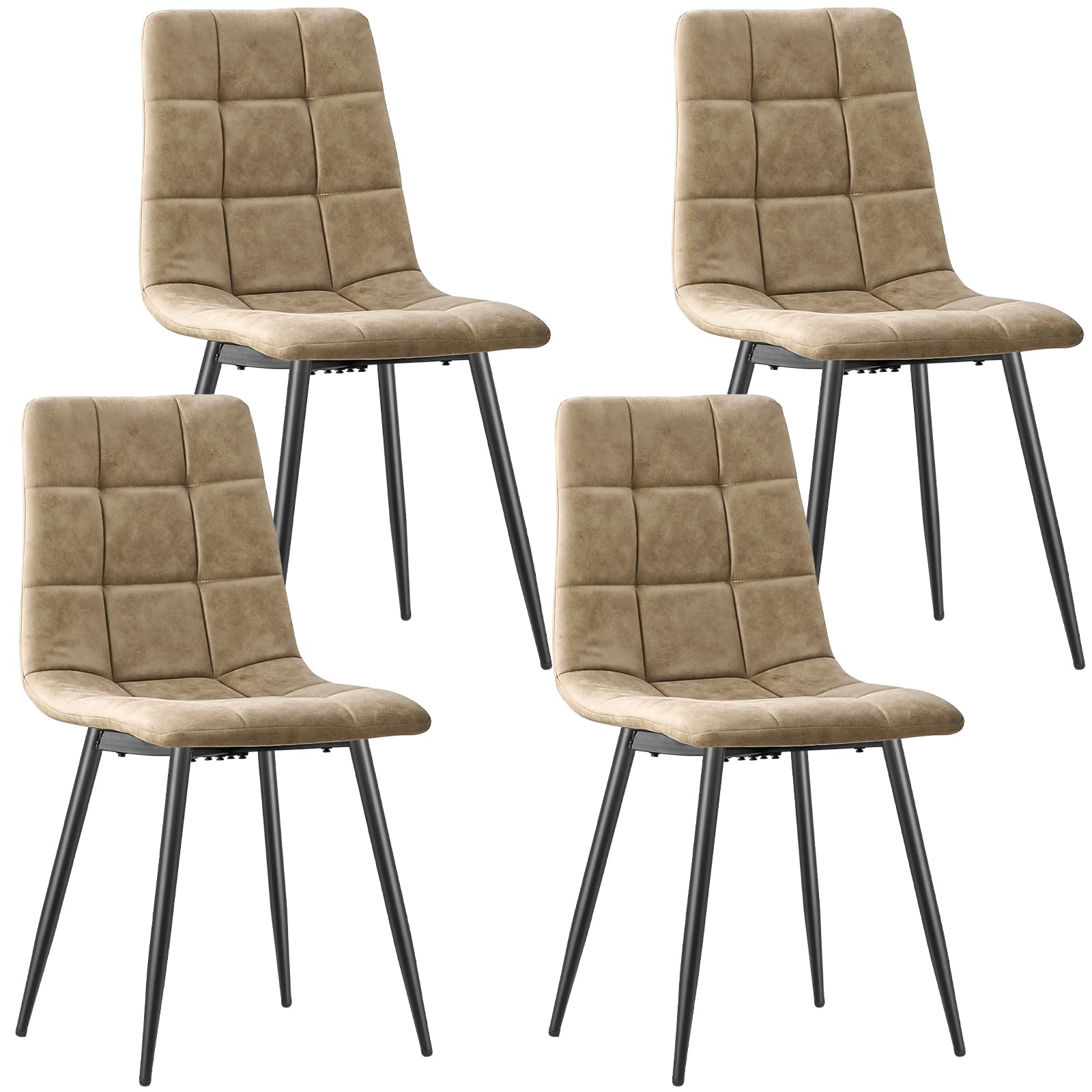 JIJIAN Pack de 4 Sillas de Comedor, Sillas de Cocina en Tejido Tecnológico, Sillas Tapizadas para Sala de Estar con Patas de Metal Negro, Adecuadas para Comedor, Sala de Espera, Caqui