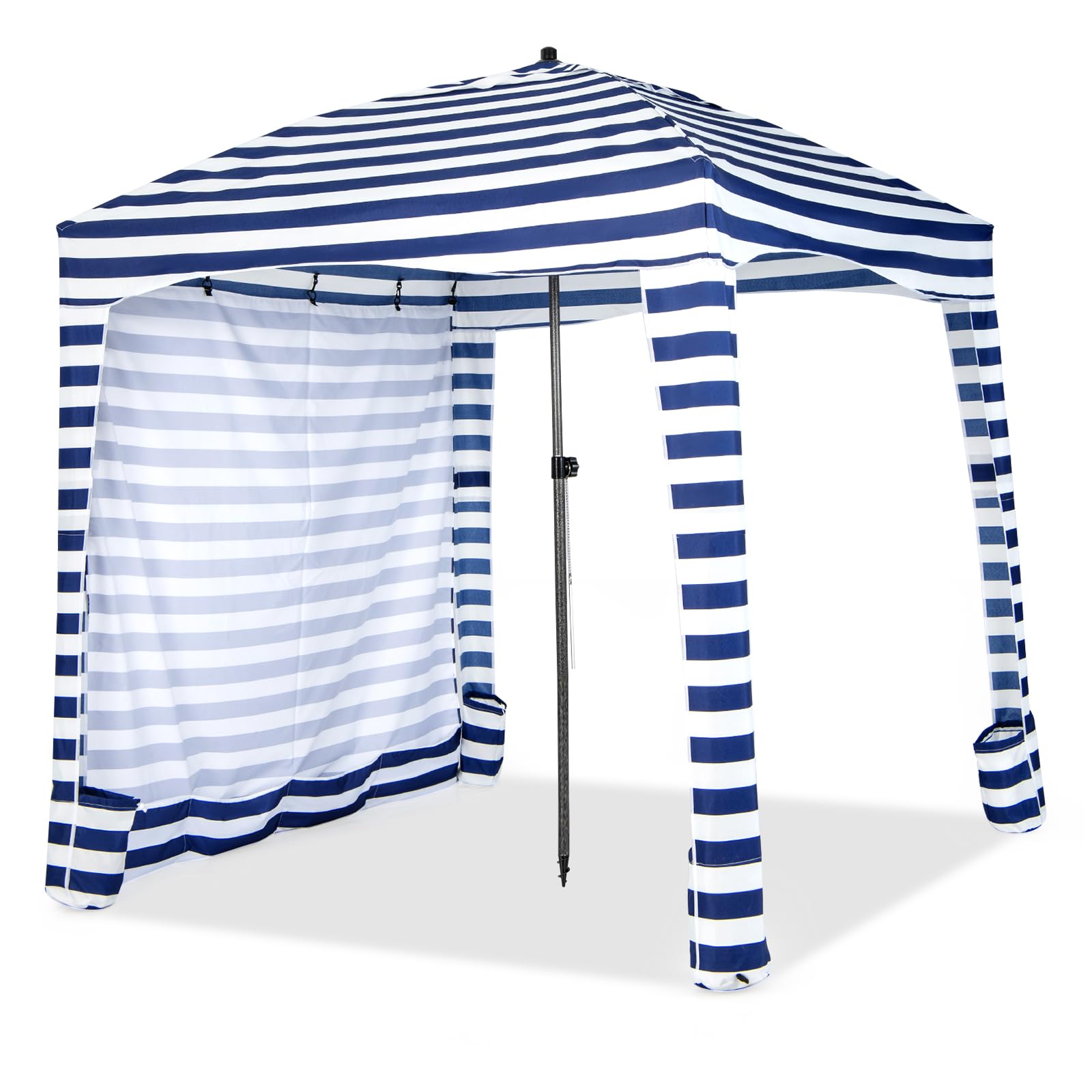 COSTWAY Sombrilla Playa Grande con Pared Lateral Desmontable, 183 X 183 CM, Altura Ajustable 3 Niveles, Parasol Jardin con Bolsa De Transporte, 8 Sacos De Arena, Protección Solar Exterior