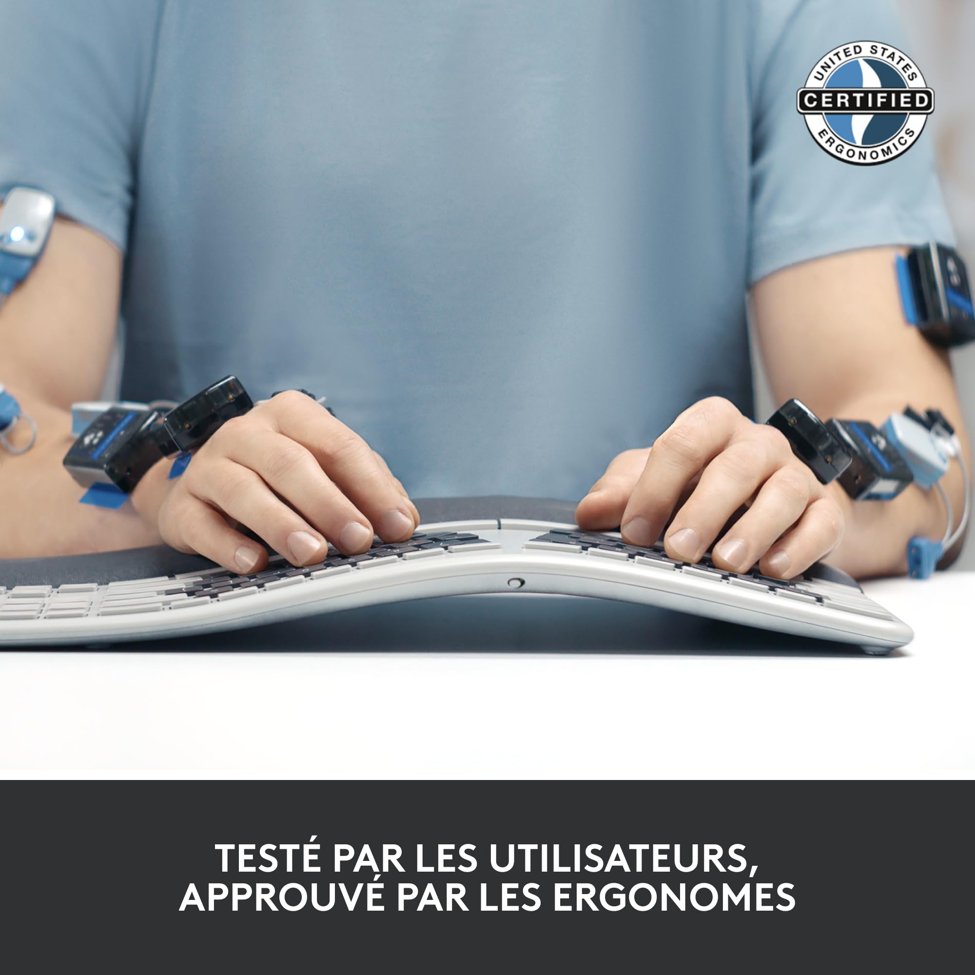 Logitech Ergo K860 Clavier Ergonomique sans Fil - en Deux Parties, Repose Poignet, Frappe Naturelle, Bluetooth et Connectivité USB, Compatible avec PC & Mac, Clavier Français AZERTY - Gris