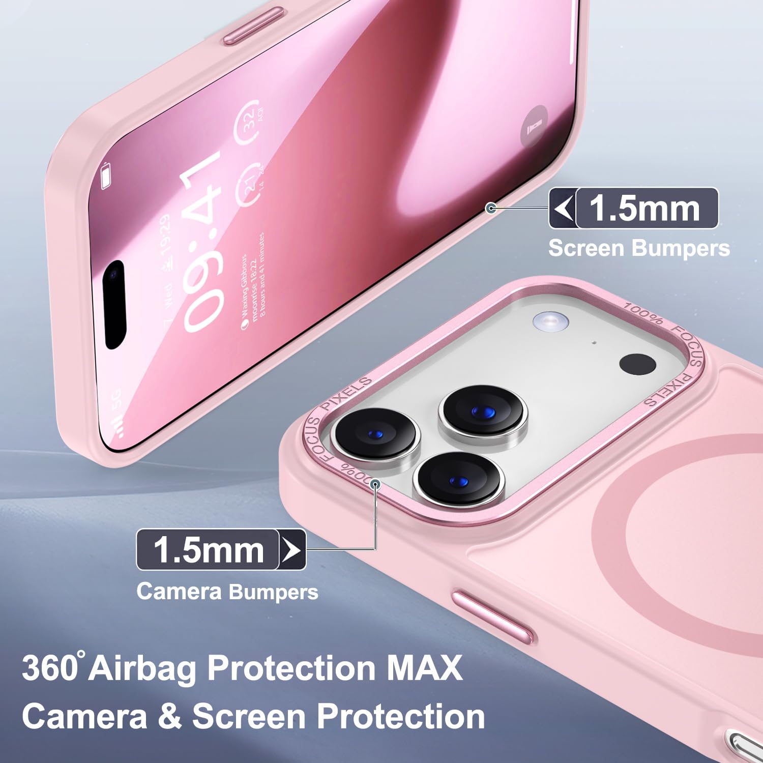 Newfuture Strong Magnetic Compatible with iPhone 17 Pro Case [13 FT Military Drop Protection] [Compatible with Magsafe] Slim Translucent Matte Shockproof with Anti-Fingerprint Phone Case, Tender Pink — view 6