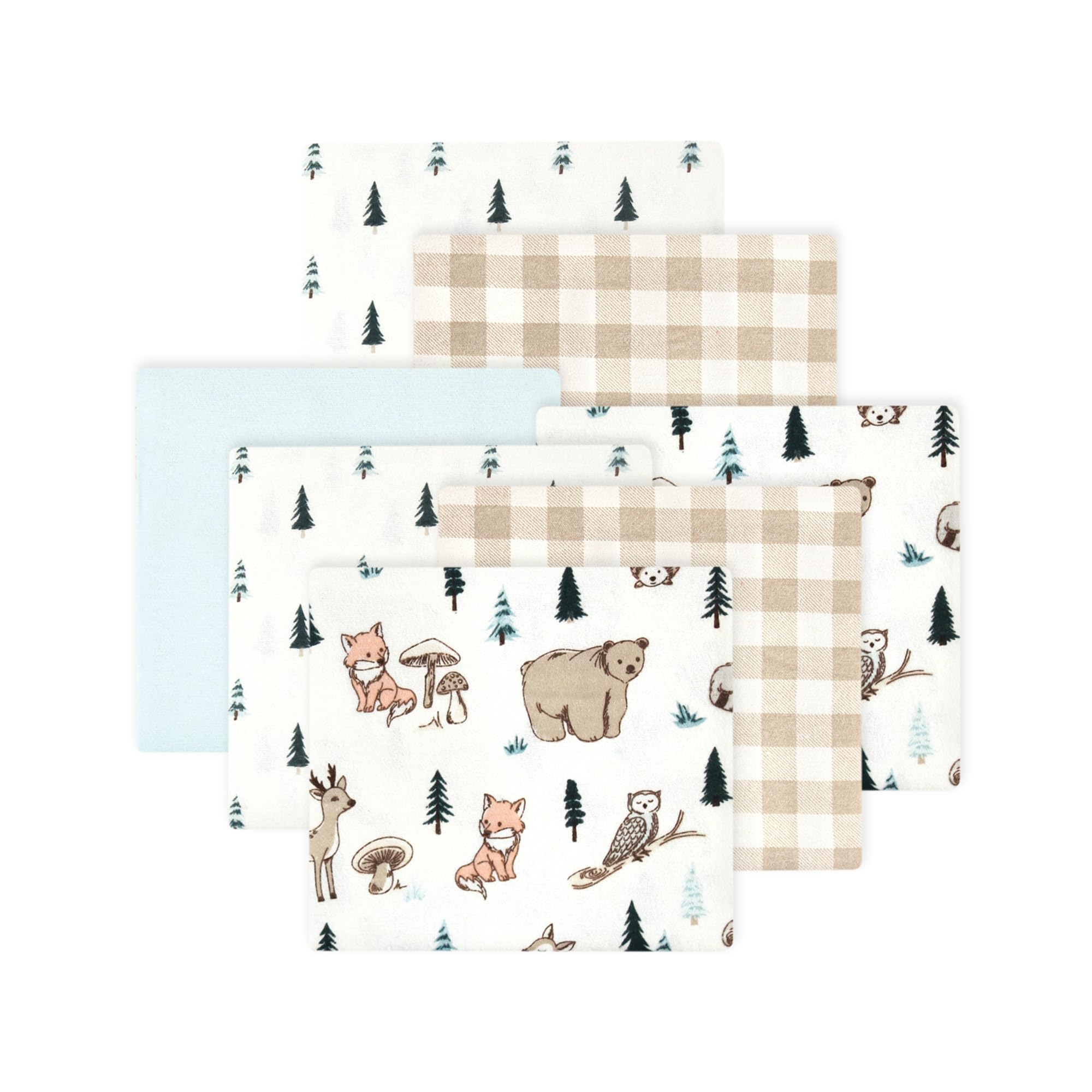 Little Treasure Hudson Baby Cotton Poly Flannel Receiving Blankets Multipack, Brown Woodland Pals, 30x30 inches
