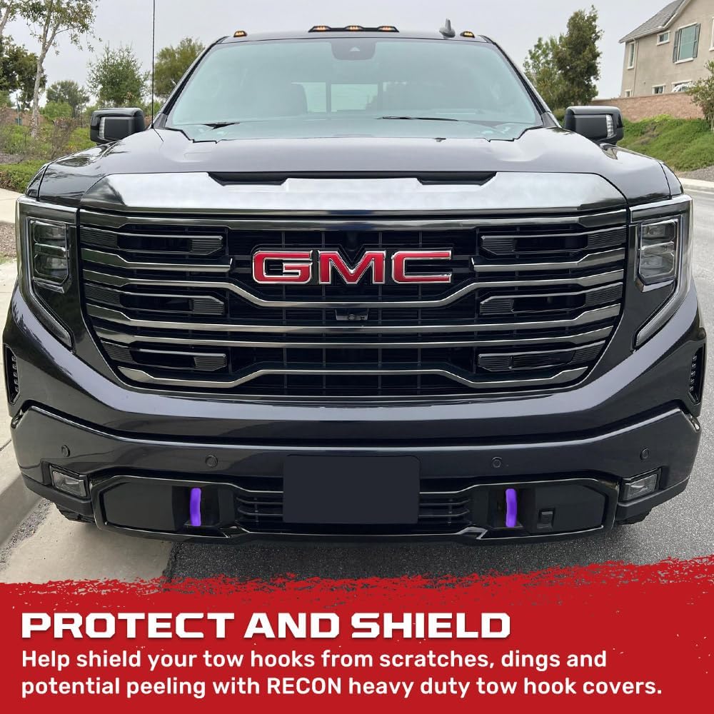 RECON - Fits 20-25 GMC Sierra 2500/3500 HD Tow Hook Covers 2-Piece Set of 100% Silicone Rubber Covers Heavy Duty Rugged Durability Unique Style Protection (Purple)