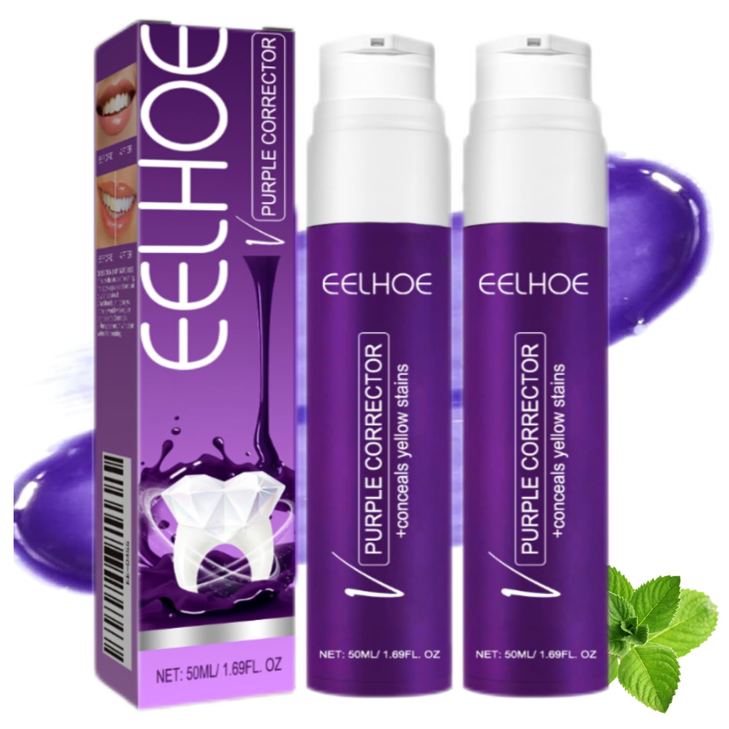 2Pcs Purple Toothpaste for Teeth Whitening Tooth Stain Removal Colour Corrector Purple Teeth Whitening Kit Toothpaste Whitening Booster