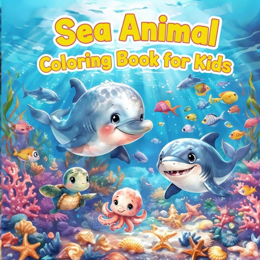 Sea Animal Coloring Book for Kids: Fun and Educational Coloring Pages of Dolphins, Sharks, Turtles, and More!