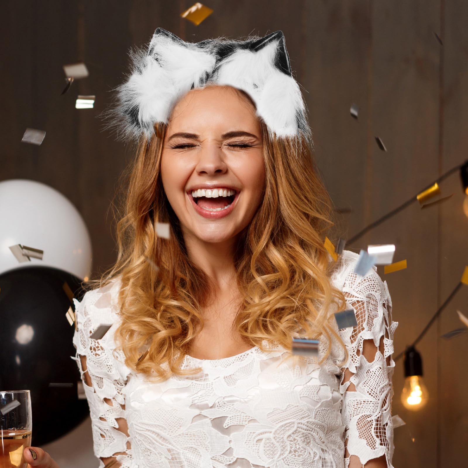 Housoutil Diadema con Orejas de Animal de Cosplay, Orejas y Mitones Guantes, Felpa y Plástico, con y Guantes, para Adultos, Halloween y Fiestas Temáticas de Zoológico y Bosque