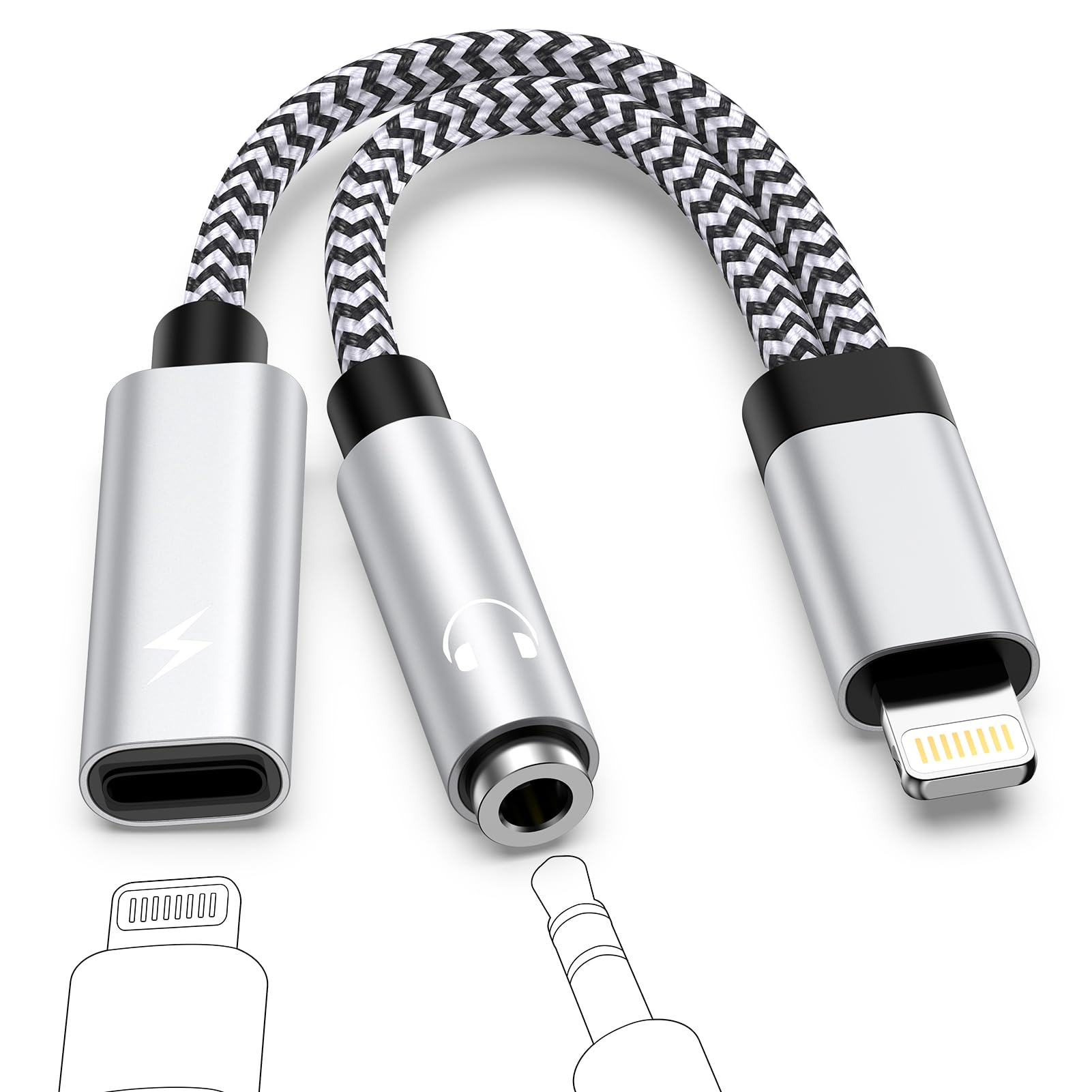 GAEF 2in1 iPhone イヤホン変換アダプタ Lightning-3.5MM変換アダプター 【2025新登場】 充電しながらイヤホン 急速充電+音楽同時 MFi認証 搭載24bit/48KHz Hi-Fi音質 高耐久ナイロン 分歧 lightning イヤホン 変換 二股ケーブル iPhone14/13/12/11 MAX/XS/X8/8plus/7/6/SE3適用 【通話不可】