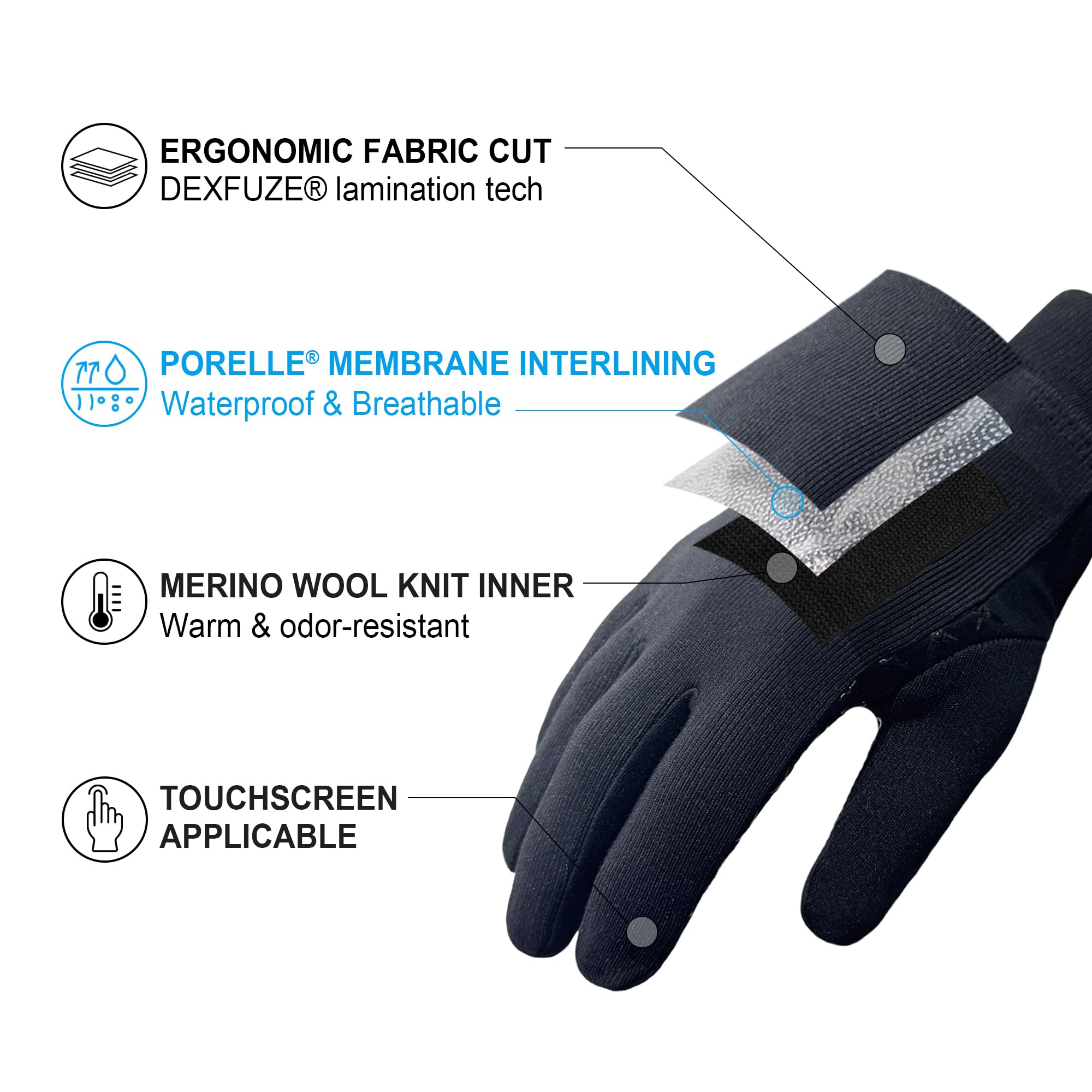 Wasserdichte Handschuhe von DexShell zum Laufen, Radfahren, Merinowolle, innen flexibel und geschickt, für Damen und Herren, StretchFit 2.0