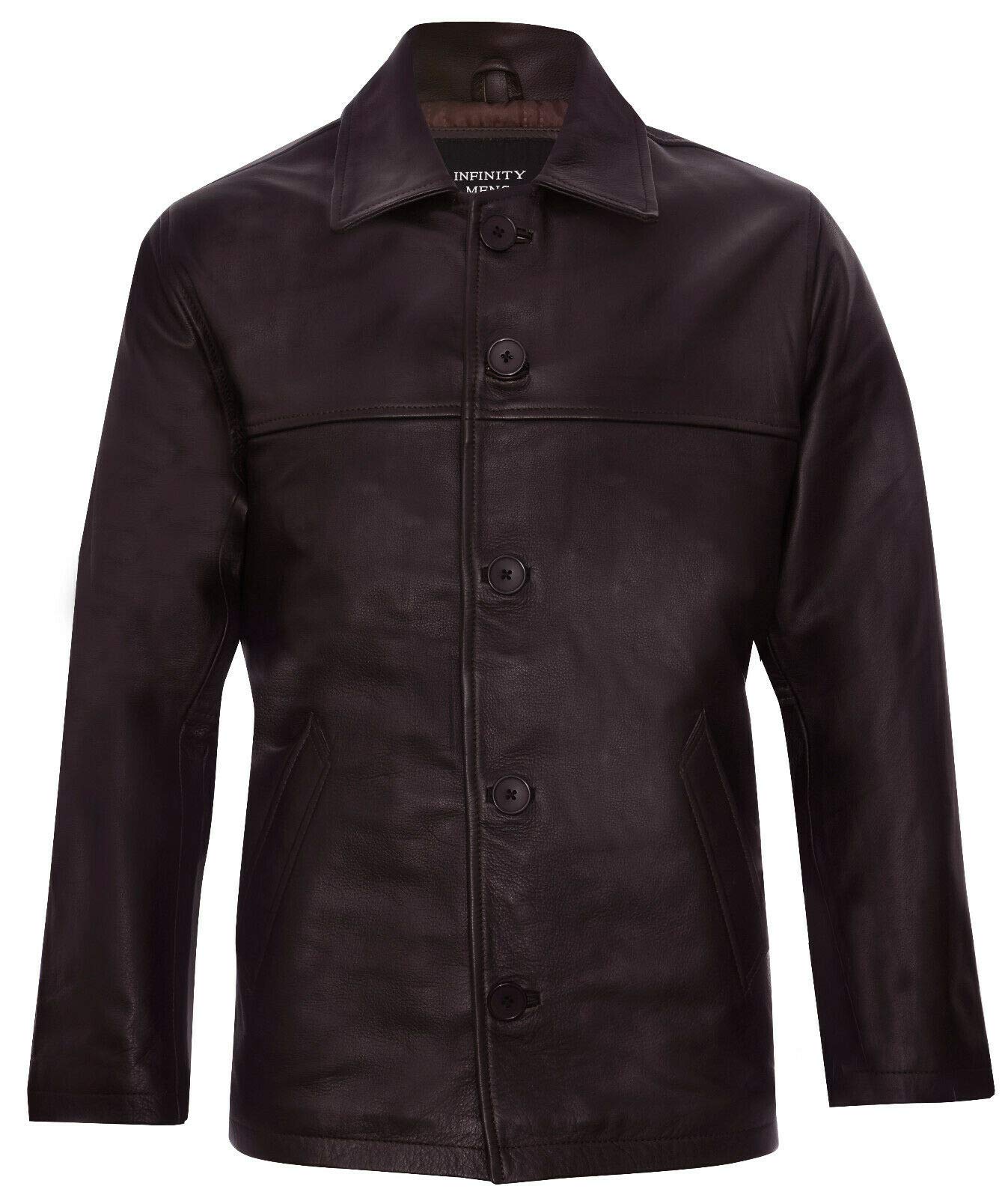 Infinity Leather Men's Brown 100% Leather Biker Jacket Vintage Retro Casual Zipped Quilted Racing Xs