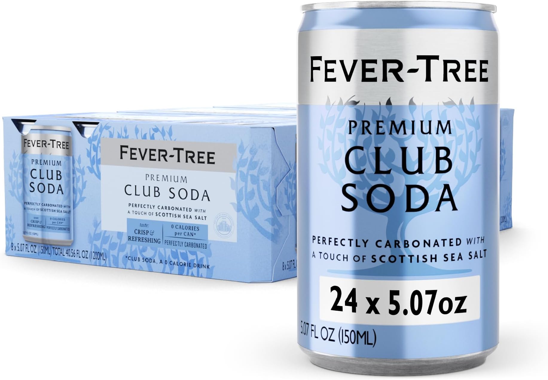 Fever-Tree Club Soda – Premium Zero Calorie Mixer for Cocktails and Mocktails, 5.1 fl oz Cans, Pack of 24 – Naturally Sourced, Non-GMO