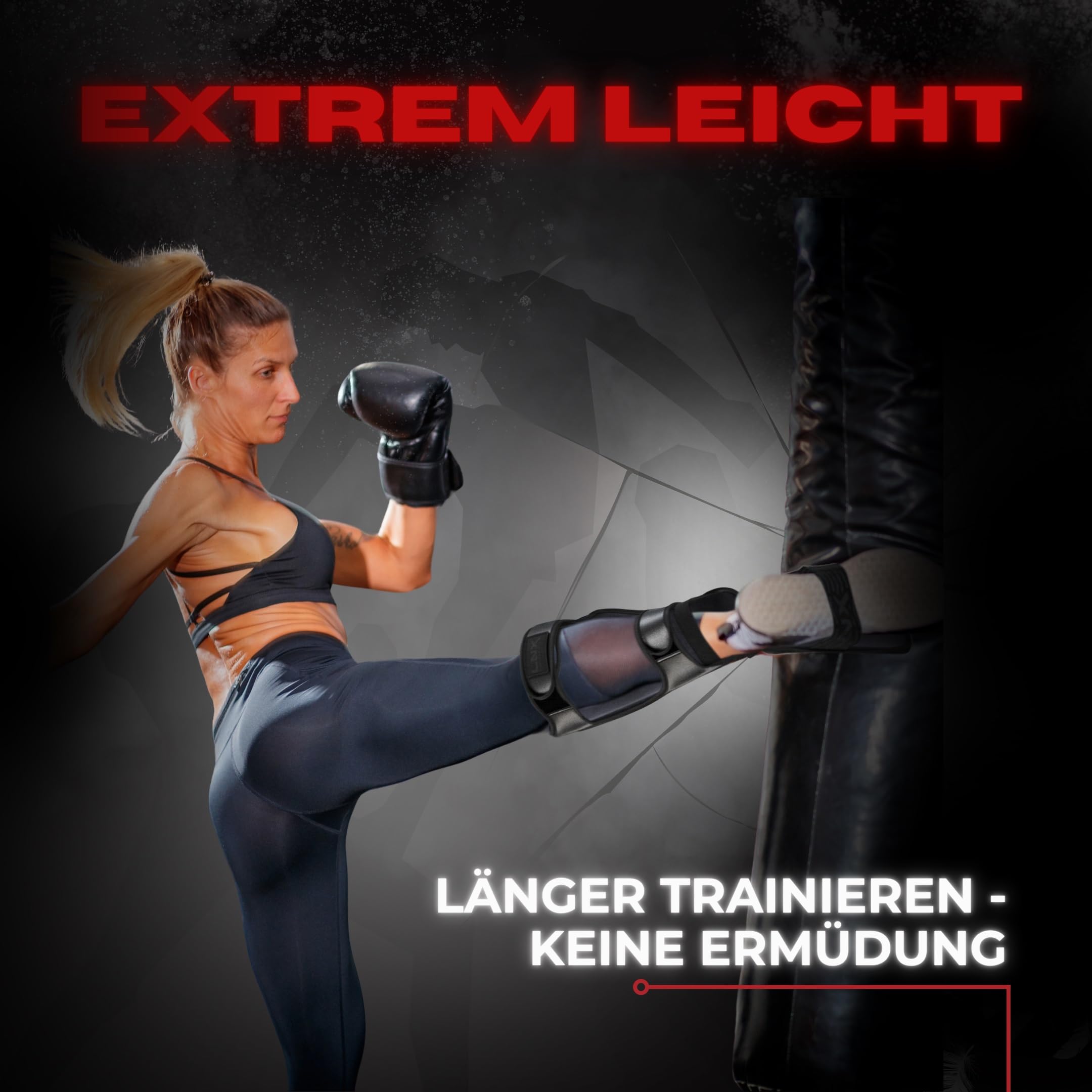 LNX Schienbeinschoner Muay Thai Pro Fight - Schienbeinschutz für Kampfsport Kickboxen Spannschützer S M L XL schwarz Herren Damen