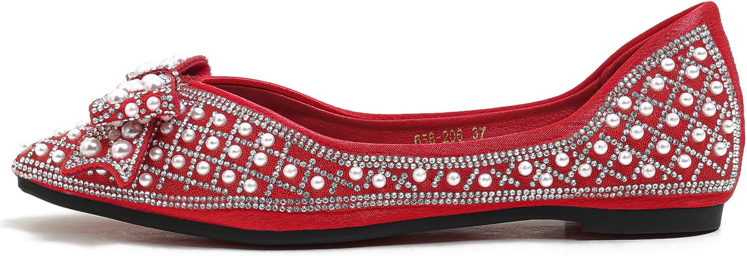 Women's Rhinestone Flats Pointed Toe Low Heel Wedding Shoes Comfortable Women Dress Shoes