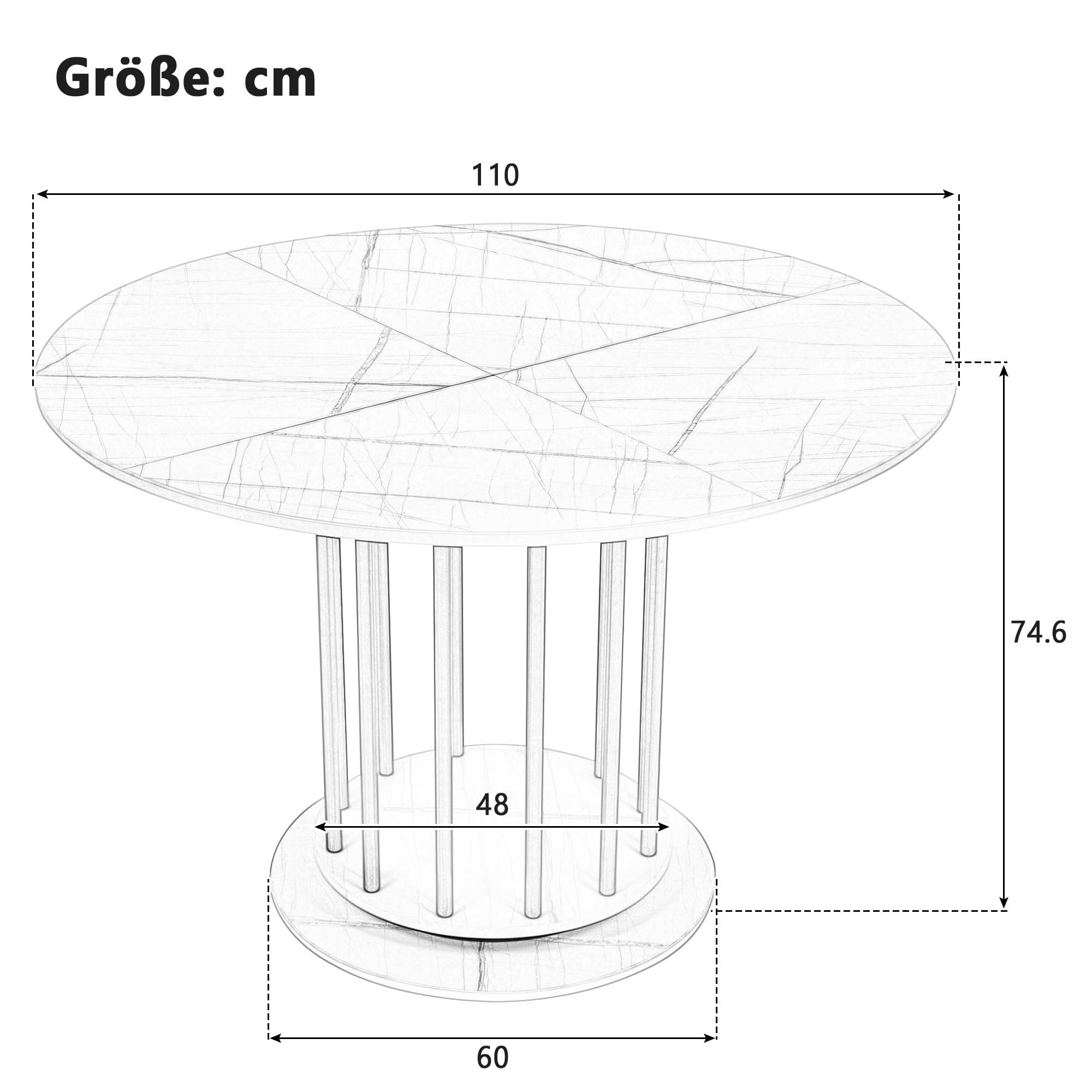 Nowoczesny okrągły marmurowy stół jadalny z metalową ramą, oszczędzający miejsce design dla 2-4 osób, idealny do kuchni lub salonu stylowe białe wykończenie