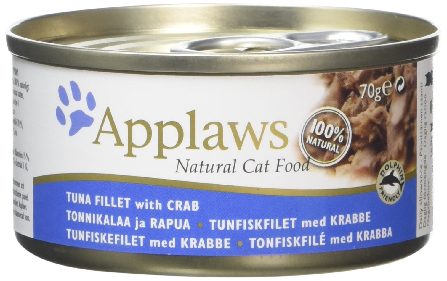 Applaws Natural Premium Wet Cat Food for Adult Cats, Tuna Fillet with Crab in Broth Pack of 24 x 70g Cans 2