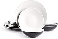 Vista 25 de Colors Life - Juego de vajilla de 16 unidades, color negro brillante exterior + interior con acabado mate, color muy baya