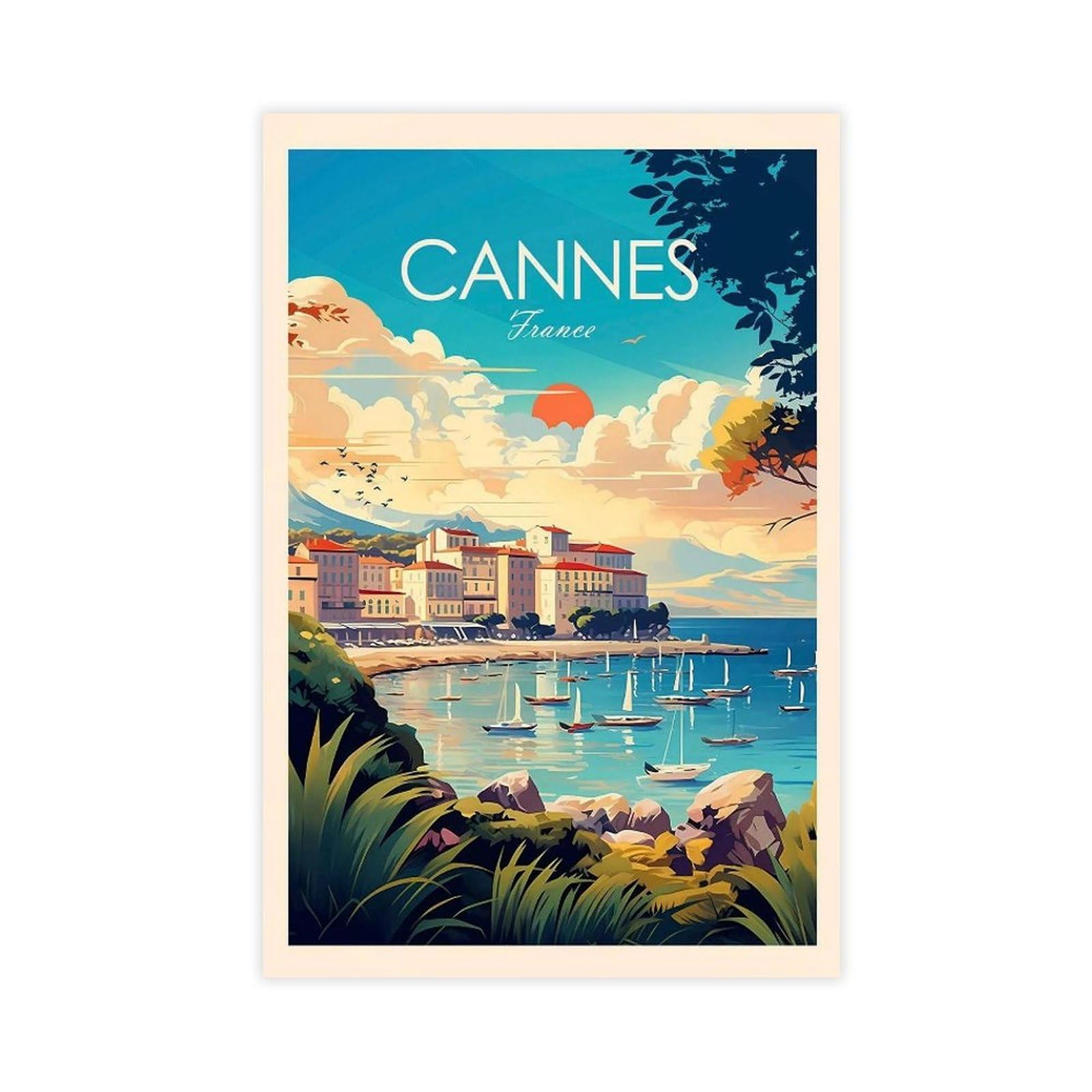 Qogdaf Cannes Travel France Canvas Poster Bedroom Decor Landscape Office Room Decor Gift 16X24inch(40X60cm)