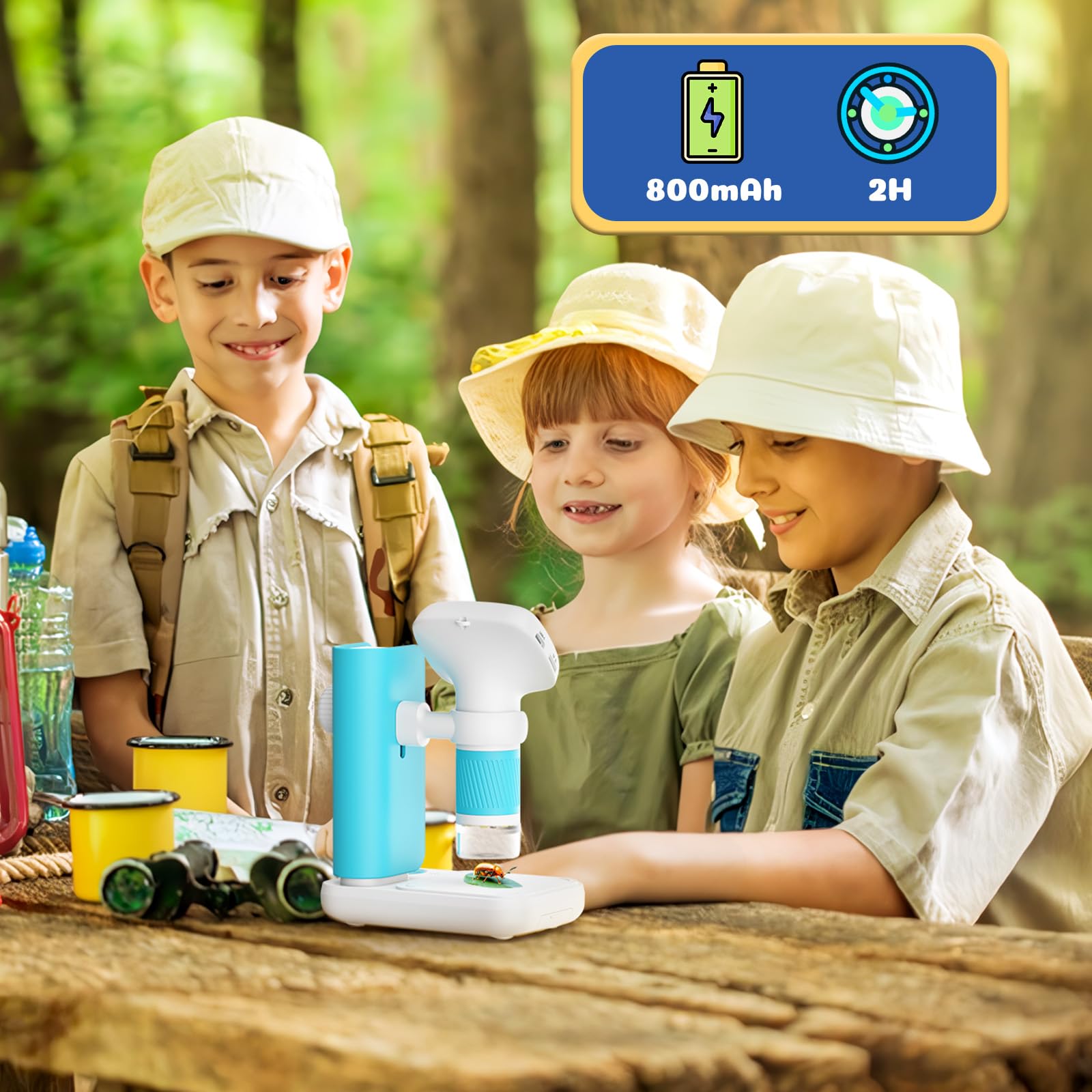 Leipan Microscopio digitale per bambini 2 in 1 con supporto per timer, ingrandimento 1000x, palmare/desktop, schermo IPS da 2", connessione USB PC, 12 vetrine, 8 LED, microscopio educativo da