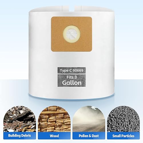 Miniatura 4 de Bolsas para aspiradora de 3 galones, tipo C - 90669 9066900 9066933 Bolsas de filtro desechables para aspiradoras, 5 unidades