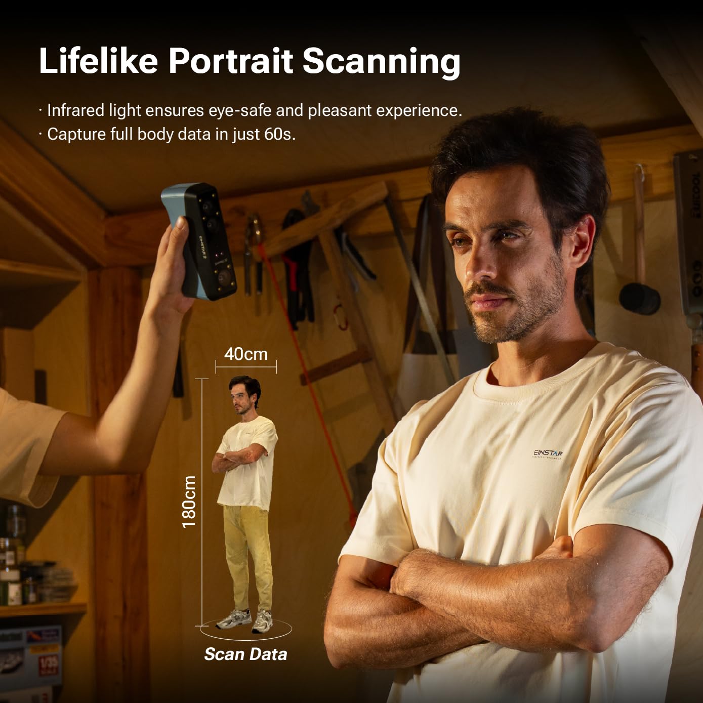 EINSTAR 2 scanner 3D senza fili, 17 linee laser blu parallele e luce infrarossa VCSEL compatibile con la scansione 3D di oggetti da piccoli a grandi, fino a 90 FPS di scansione ad alta velocità