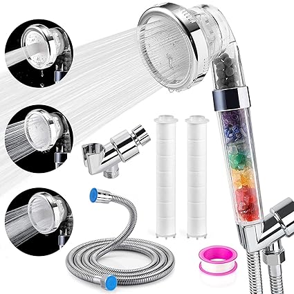 Filtered Shower Head, High Pressure Water Saving Showerhead with Filter Beads, 3 Settings Shower Heads with Handheld Spray,