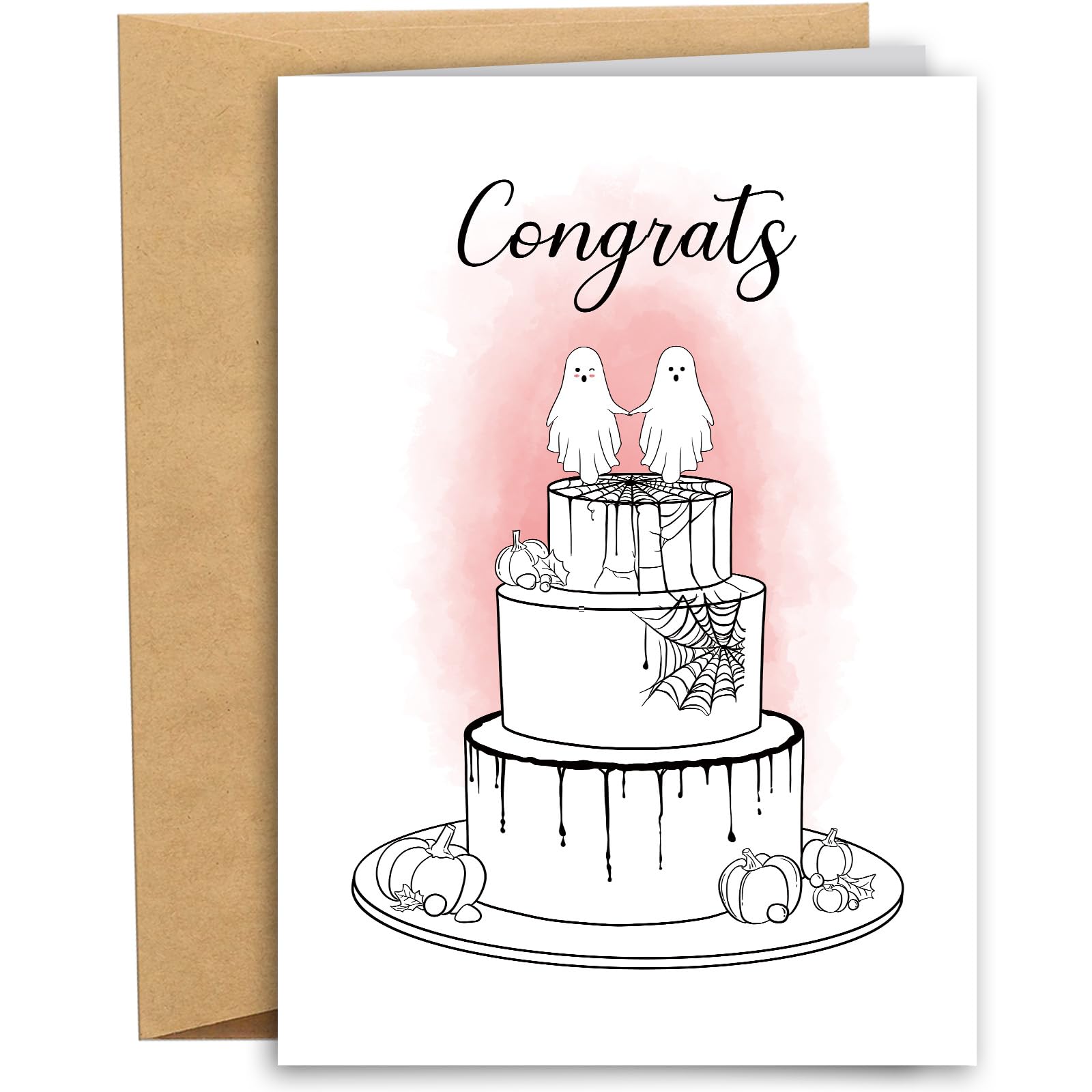 RYYike Goth Halloween Wedding Card for Him Her, Ghost Halloween Bridal Shower Card for Bride To Be, Spooky Wedding Cards for Newlyweds