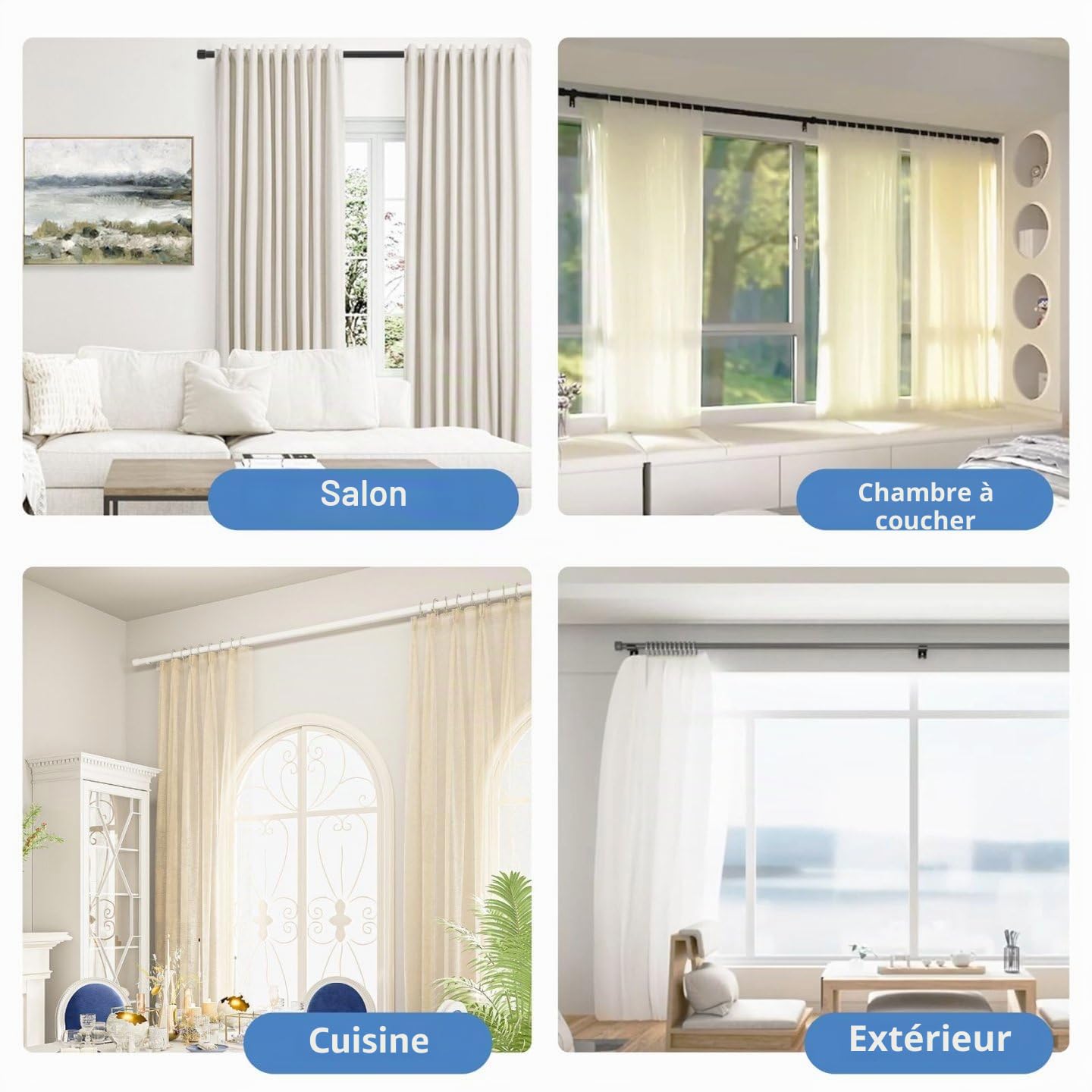 Tringle Rideau Tringle à Rideaux Tringle a Rideaux Réglable Avec Embout Cylindrique 25 Mm De Diamètre Pour Chambre à Coucher Salon Cuisine Blanc 109-435Cm