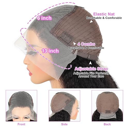 Miniatura 3 de Domiso Pelucas de encaje frontal de 13 x 6 pulgadas, peluca afro de cabello humano afro densidad del 200 % afro, pelucas de encaje frontal