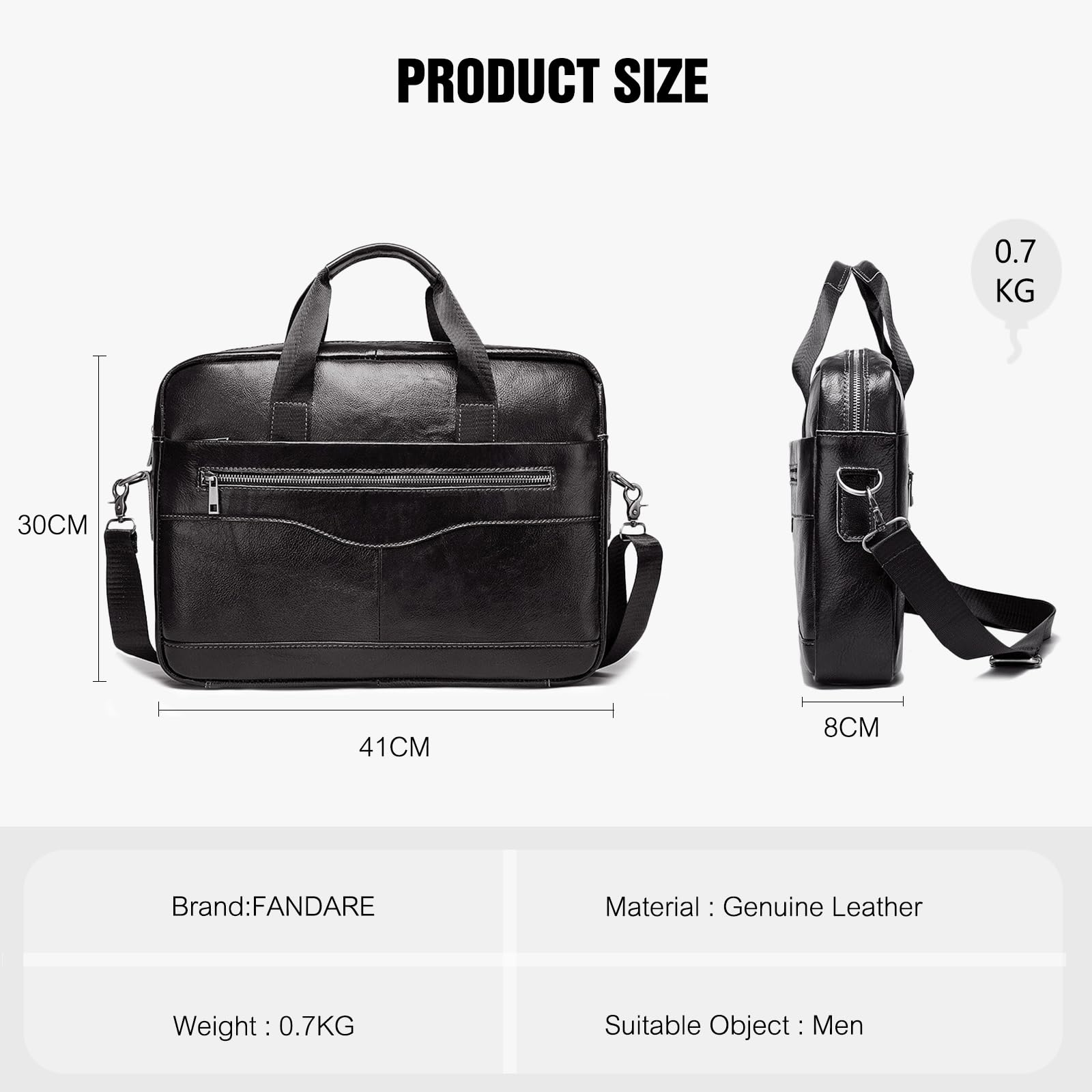 FANDARE Męska teczka vintage etui z prawdziwej skóry pasuje do notatnika 15,6 cala, torba biznesowa z odpinanym paskiem na ramię, wygodne noszenie dłoni, wiele kieszeni