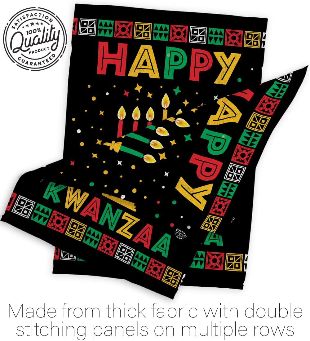 Wishes Kwanzaa Wall Tapestry Home Decor Banner Patio Porch Garden Flag Pole Room Decorations Indoor Outdoor Yard Sign African American Harvest Festival Kinara Candles Unity Celebrations Made in USA