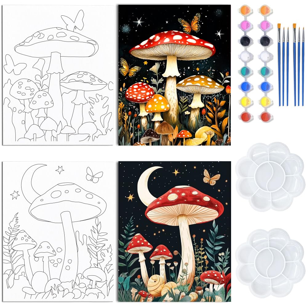Toile pré-imprimée champignon pour peinture lot de 2 pour surmonter l'angoisse de la page blanche