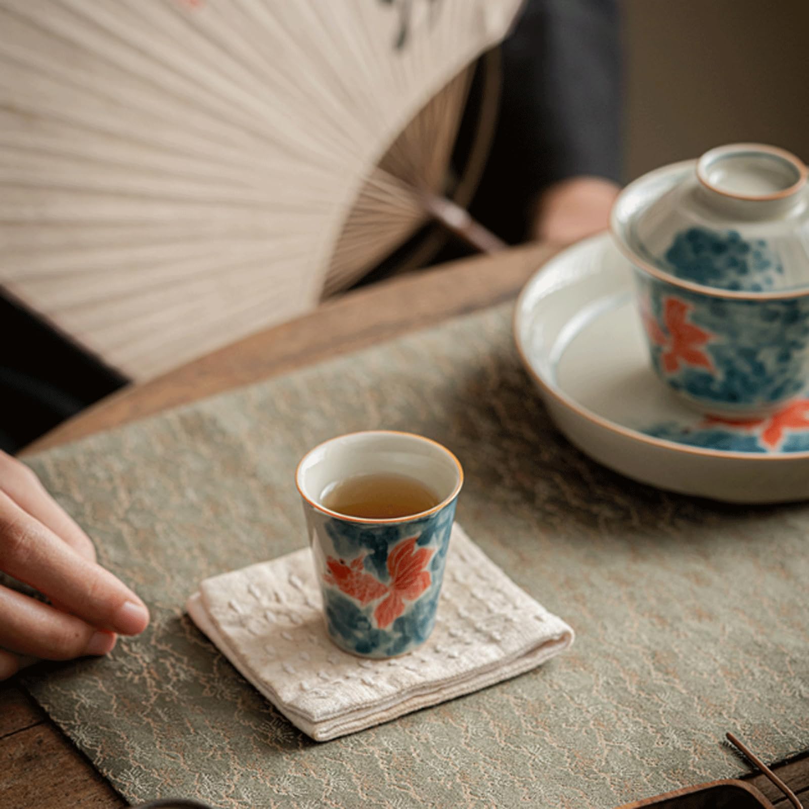 esmen Service à saké en céramique, Texture de Poisson Rouge, Tasses en céramique, Artisanat Traditionnel en Porcelaine, poterie, Verres à vin, Ensemble de 3 Tasses à saké