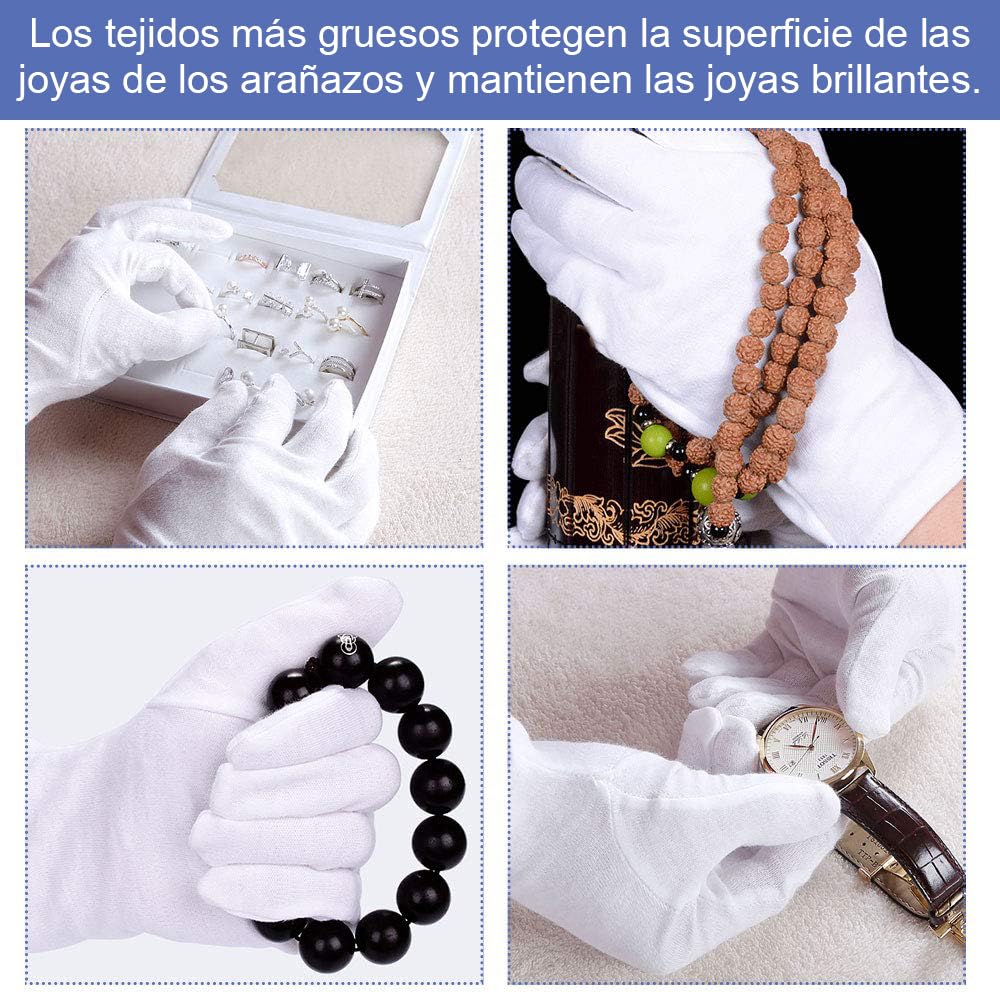 Guantes de Algodón Blanco Profesionales 12 Unidades 6 Pares Reutilizables Hipoalergénicos Transpirables