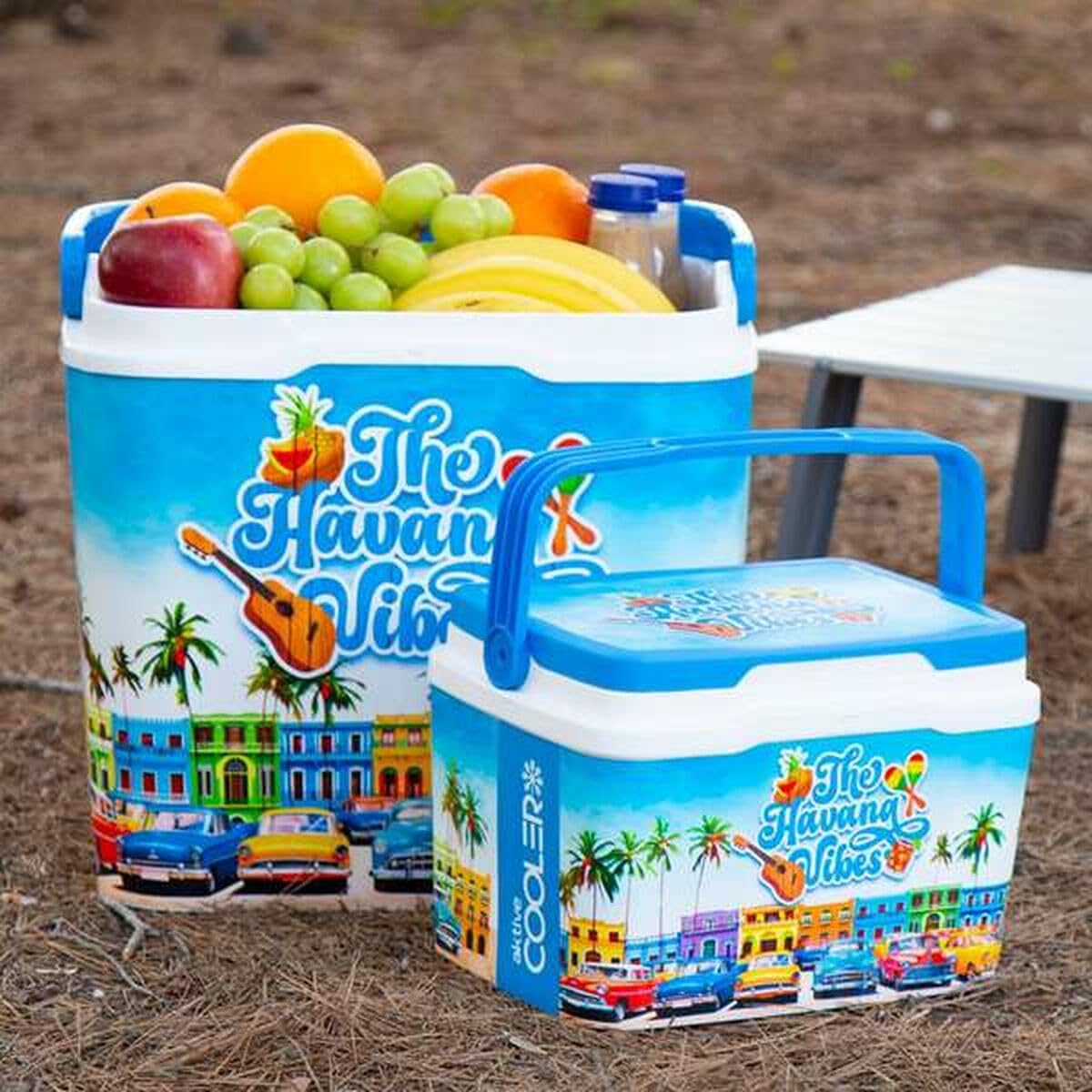 AKTIVE Lodówka plażowa 24 l, Summer Trends Design, wytrzymały plastik, izolacja z poliuretanu górnego, utrzymuje zimno do 15 godzin, bezpieczna pokrywa zamykana na zamek błyskawiczny, lekka i