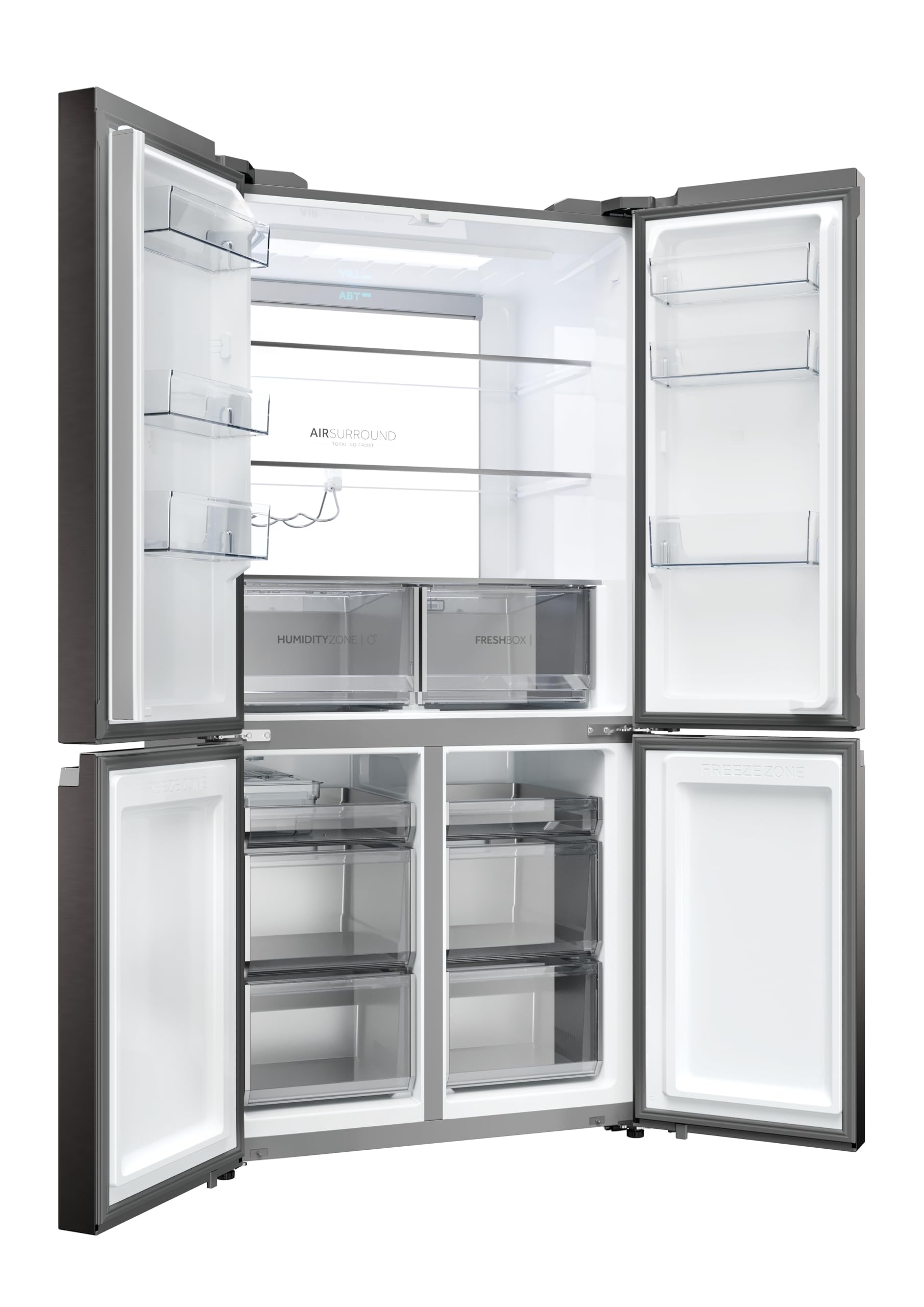 Haier Cube 90 Series 7 HCR79F19CNMD - Frigorífico 4 Puertas, Congelador 2 Zonas, Motor Inverter, Air Surround, Cajón Humidity Zone, Total No Frost, An 90,5cm, Capacidad 642L, Daylight, 37dB, Dark Inox