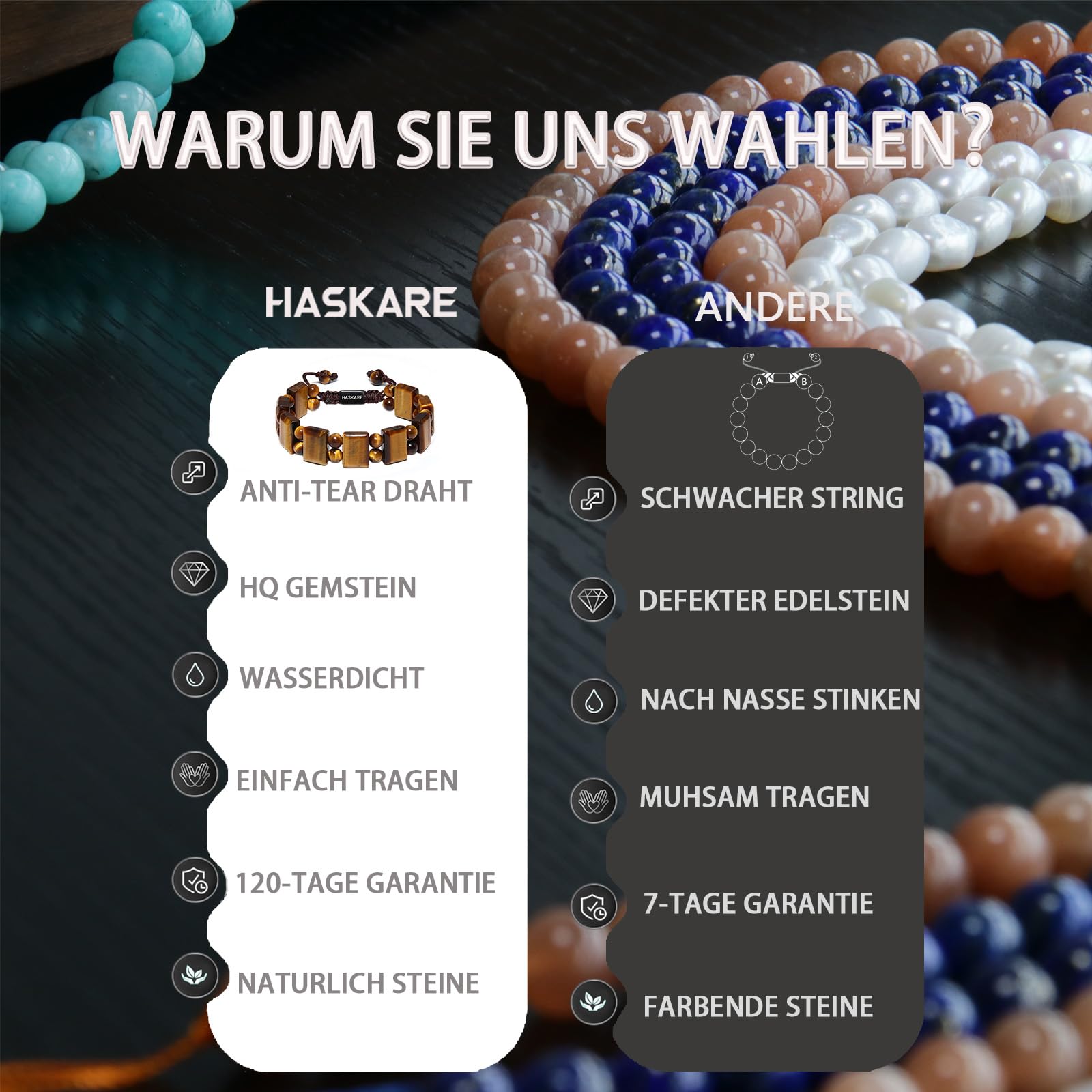 HASKARE Tigerauge-Schutzarmband für Männer – Handgefertigtes Armband mit Echtkristall-Tigerauge-Perlen, Robustes Zugverschluss-Edelsteinarmband, Geschenk für Papa zu Weihnachten & Vatertag