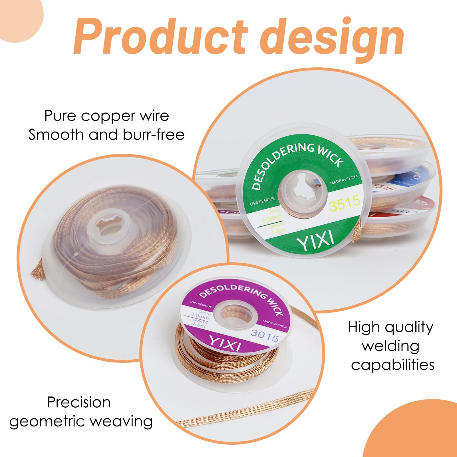 Soldeer Wick, 5 Stks 1.5 m Soldeer Wick Desoldering Braid Wire Soldeer Remover 1.5/2.0/2.5/3.0/3.5mm