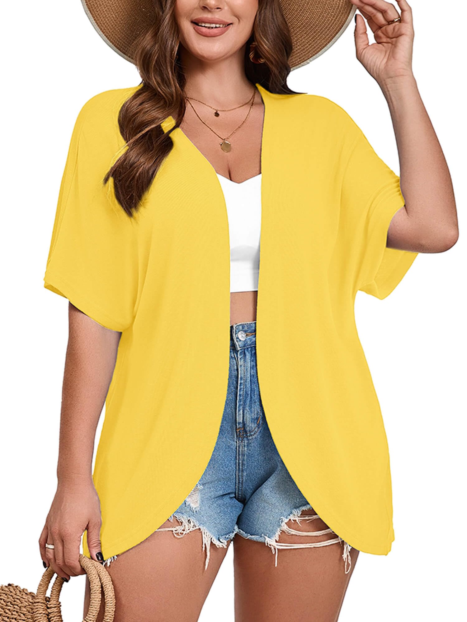 AusLook Plus Size Short Sleeve Summer Cardigan for Women Lightweight 1X-5X