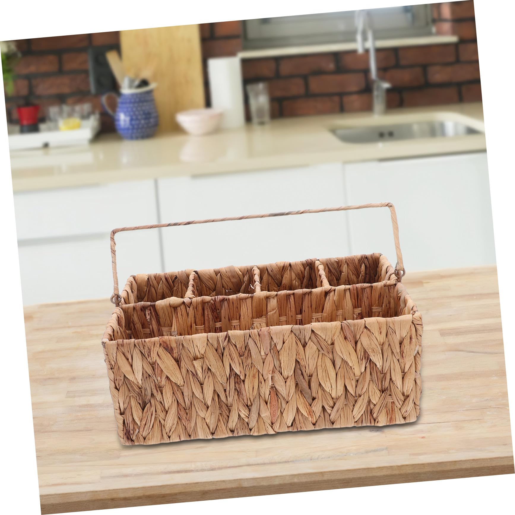 MAGICLULU Weidenkorb Handgeflochten Mit Fächern Als Besteckkorb Für Küche Oder Garten Robuster Aufbewahrungskorb Aus Stroh Für Zuhause Und Partys Mit Griffen Für Outdoor-aktivitäten Brotkorb