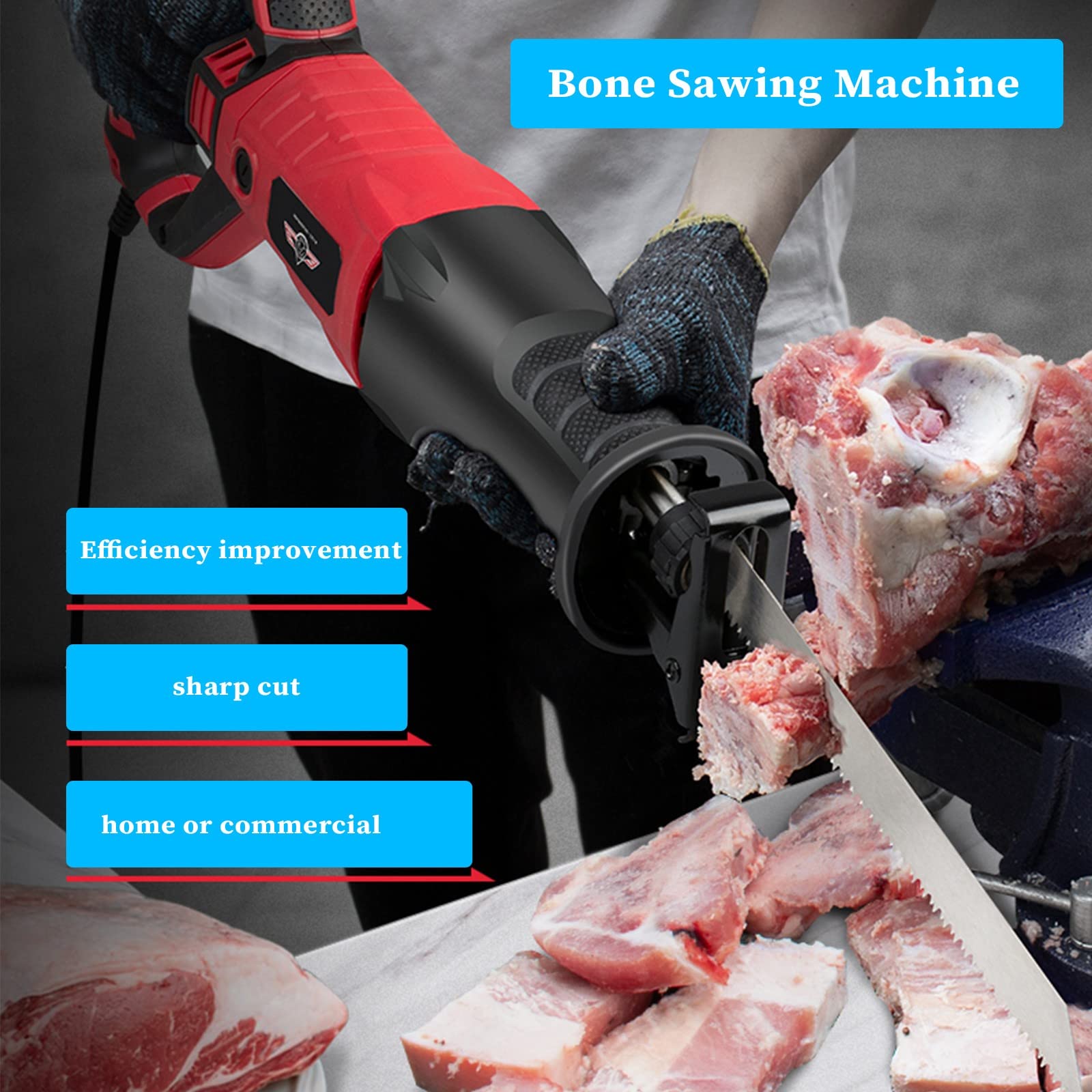 Sierra Carnicero de Mano Sierra Eléctrica para Huesos para Cortes Rápidos de Carnes y Pescados Congelados, Cortador de Huesos Eléctrico Profesional para Restaurantes y Mataderos
